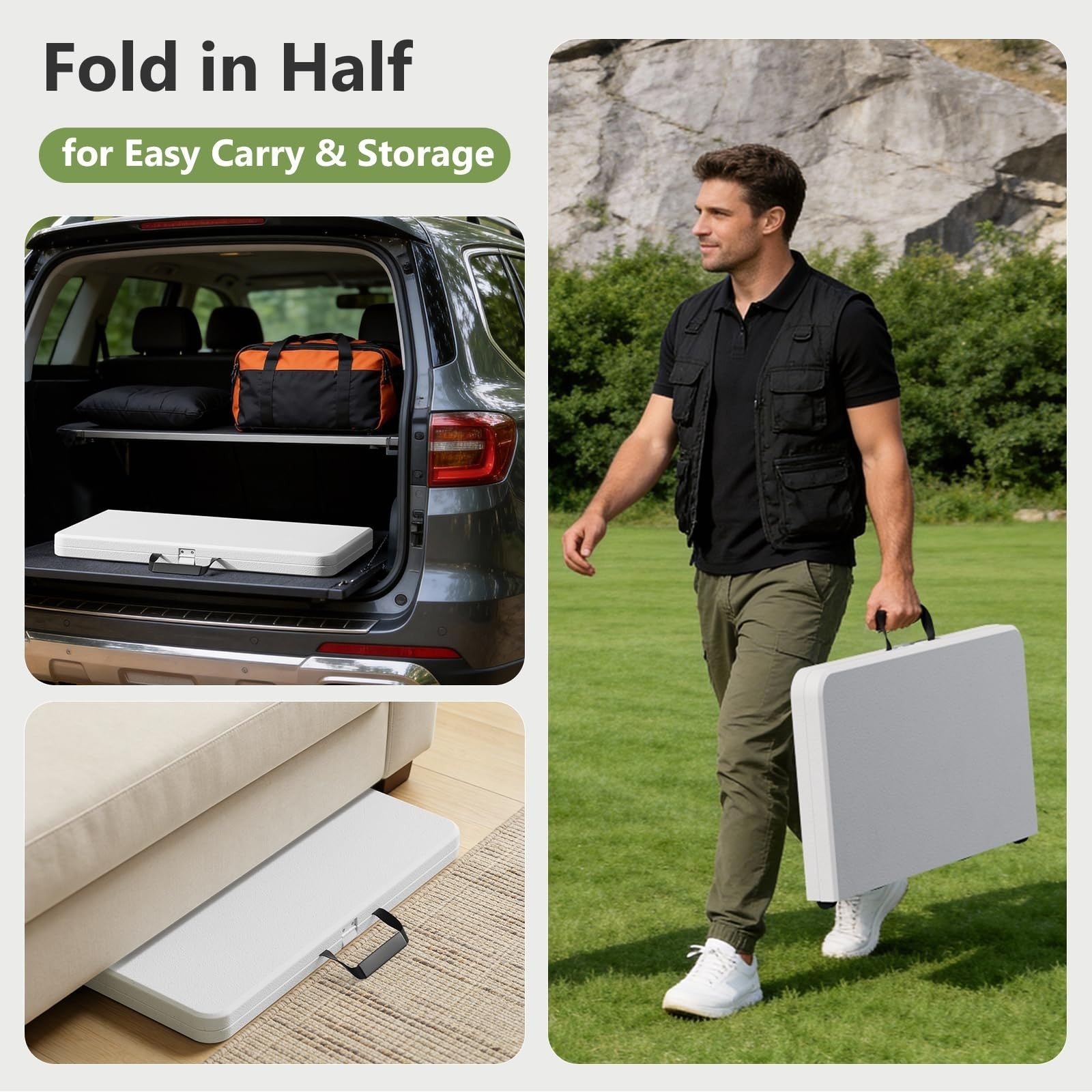 36" Square Folding Table - Portable, Heavy Duty, No Assembly, Ideal for Camping,6