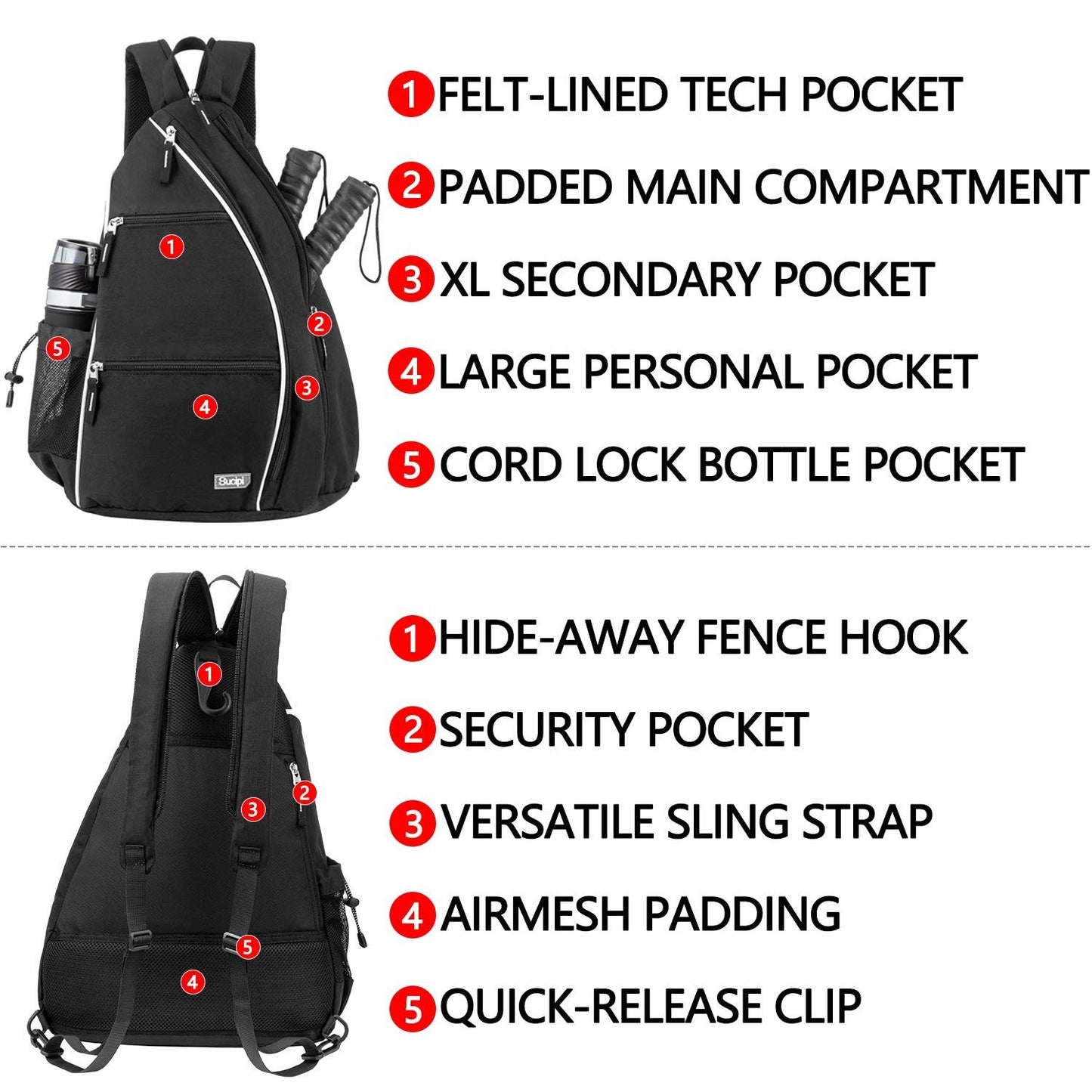 Adjustable Pickleball Backpack with Fence Hook, Large Capacity & Safety Pocket4
