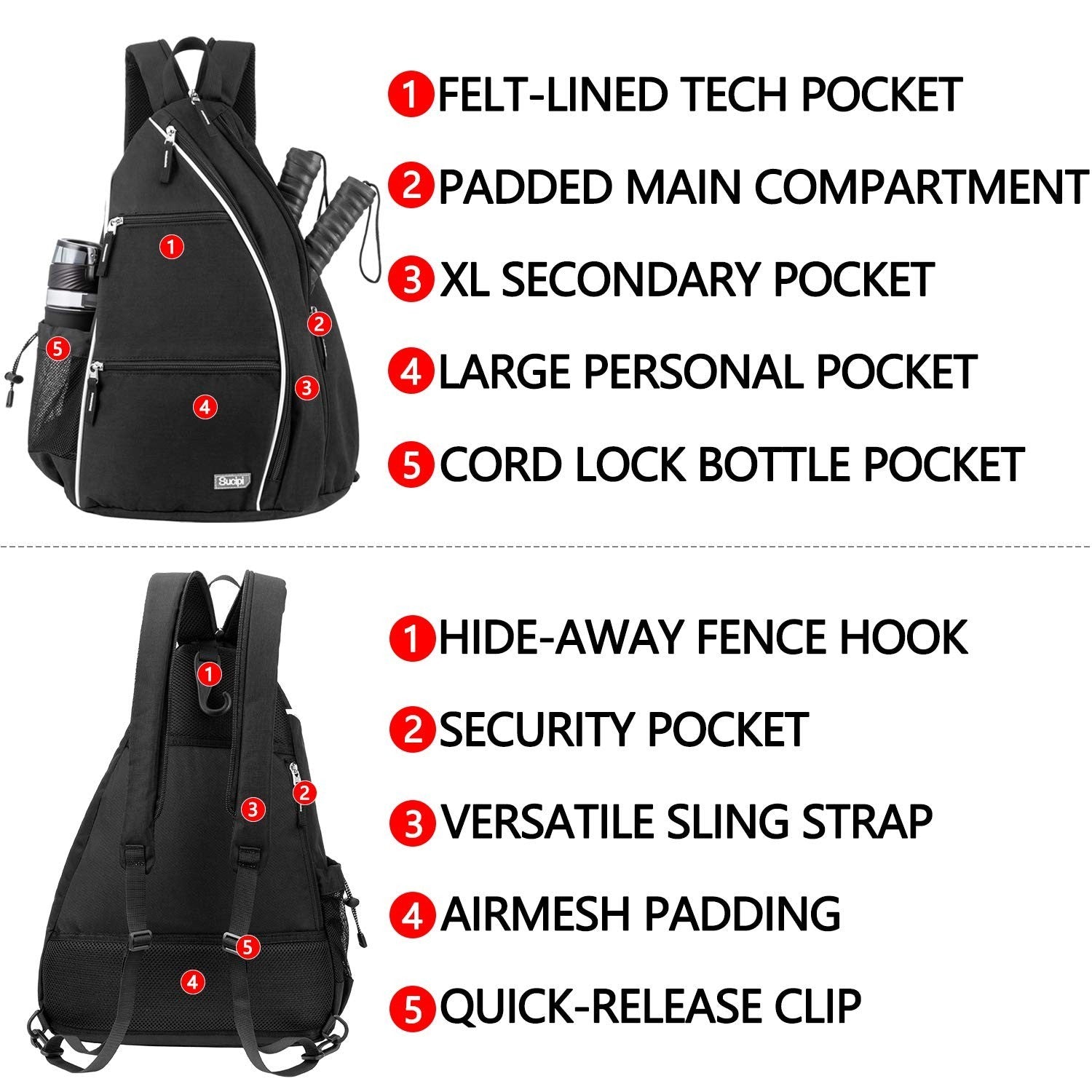 Adjustable Pickleball Backpack with Fence Hook, Large Capacity & Safety Pocket4