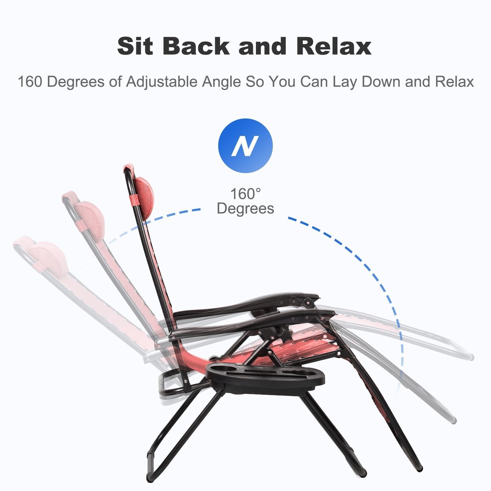 Set of 2 Adjustable Zero Gravity Lounge Chairs   Steel Mesh Patio Recliners with3