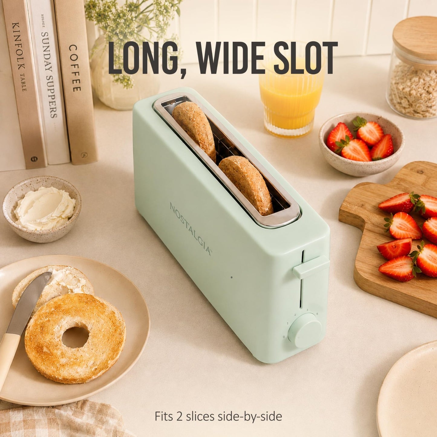 Slim 2 Slice Toaster with Wide Slot, Adjustable Browning, Drop down Crumb Tray,3