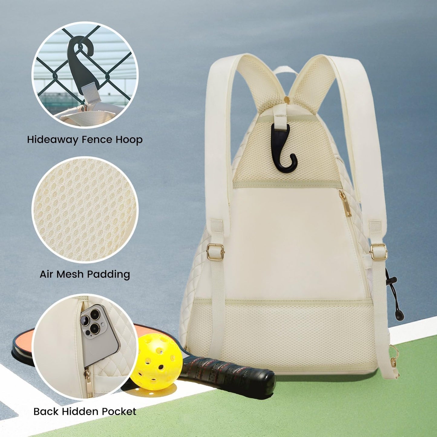 Quilted Crossbody Sling Backpack for Women - Tennis & Pickleball Paddle Bag4