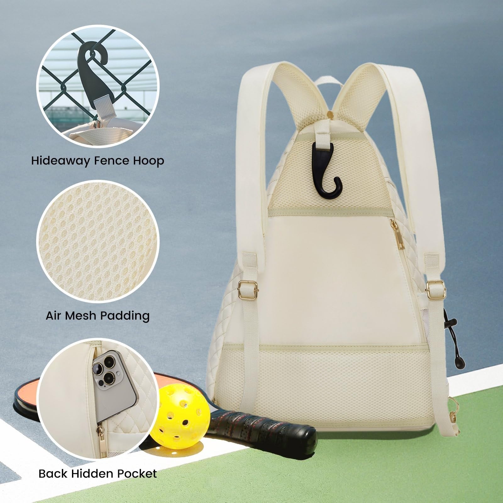 Quilted Crossbody Sling Backpack for Women - Tennis & Pickleball Paddle Bag4