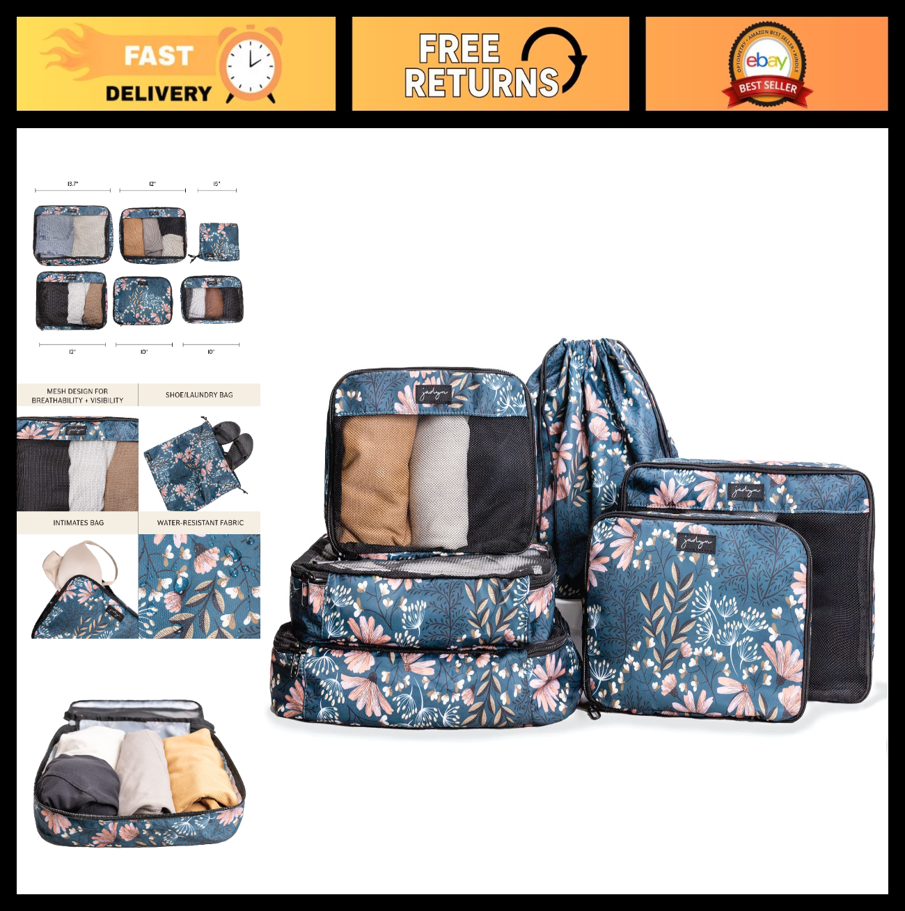 6-Piece Packing Cubes Set for Travel - Large Organizer for Suitcase & Luggage0