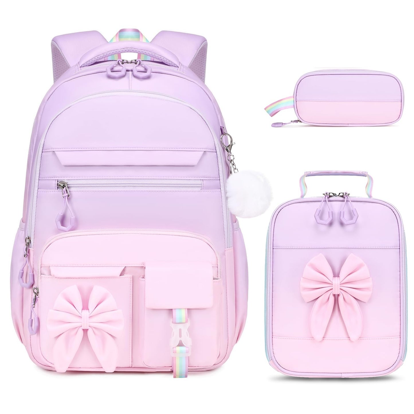 Cute Girls Backpack Set with Lunch Bag & Pencil Case   Stylish School Bag for Ki1