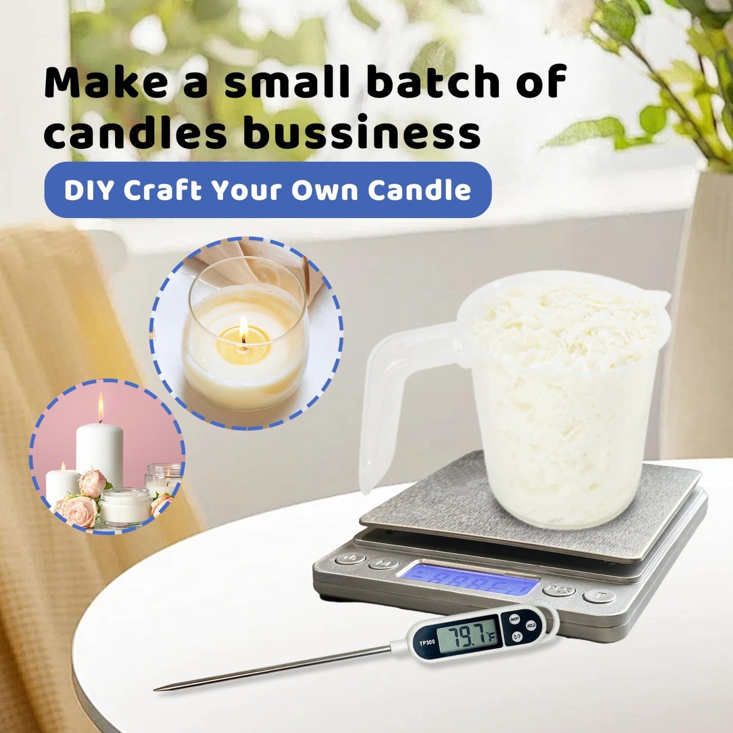 Electric Wax Melting Pot Kit for DIY Candle Making - Scale, Heat Gun & Thermomet5