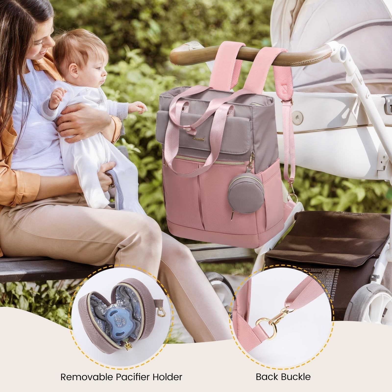 Stylish Diaper Bag Backpack & Tote with Insulated Pockets & Changing Pad4