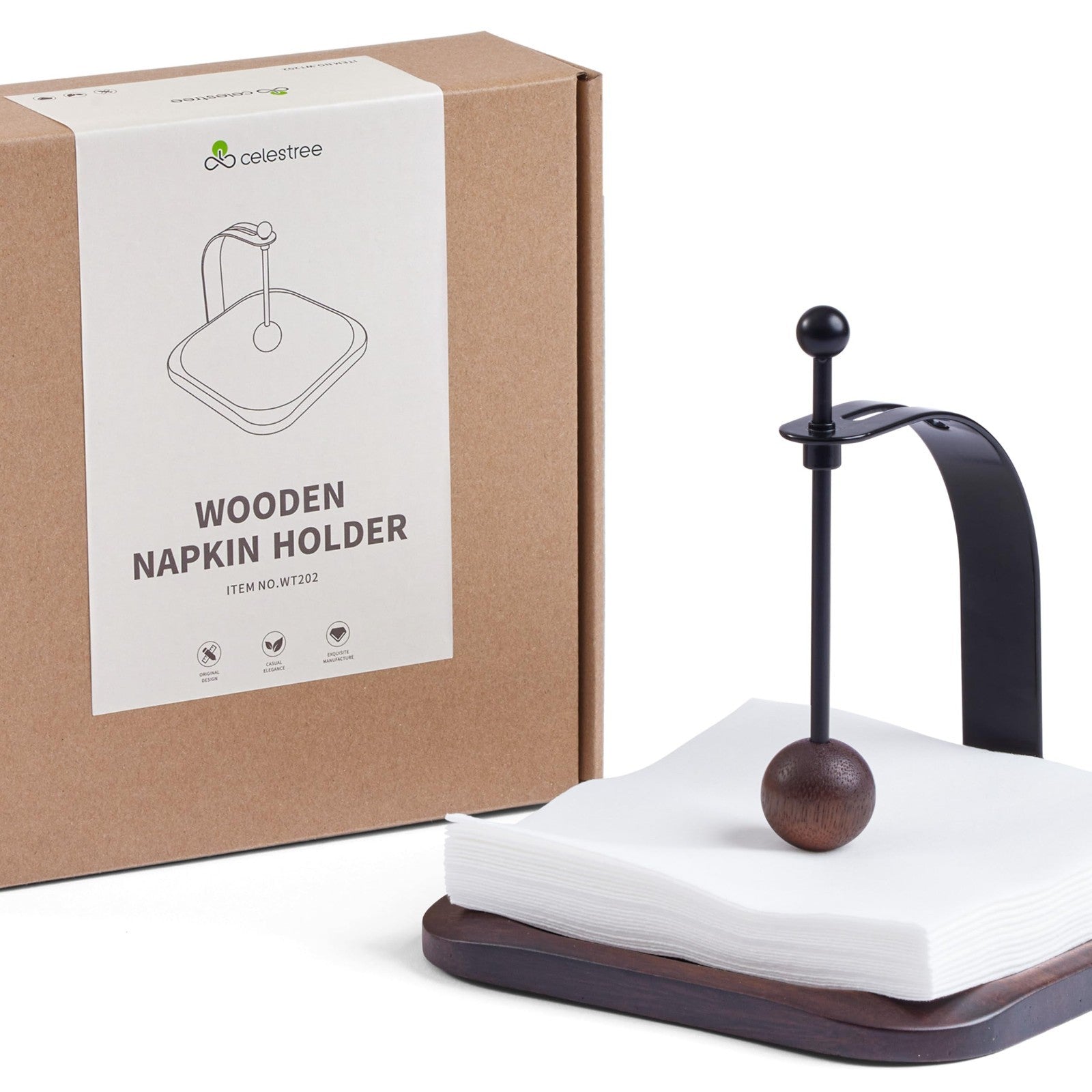 Wood Napkin Holder for Table - Stylish Cocktail & Paper Napkin Organizer for Hom5