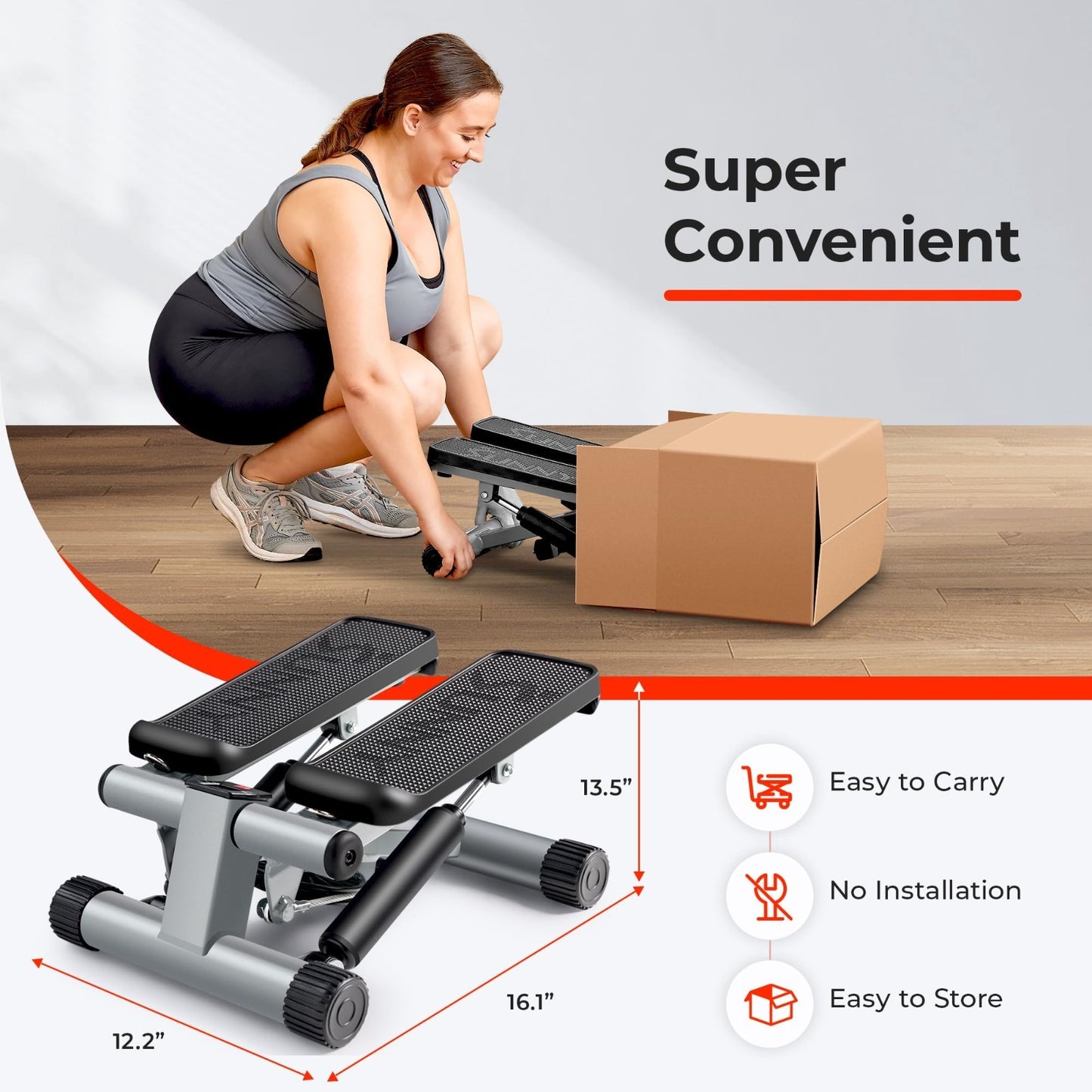 Mini Stair Stepper with Resistance Bands for Home Gym | Full Body Cardio, Adjust4