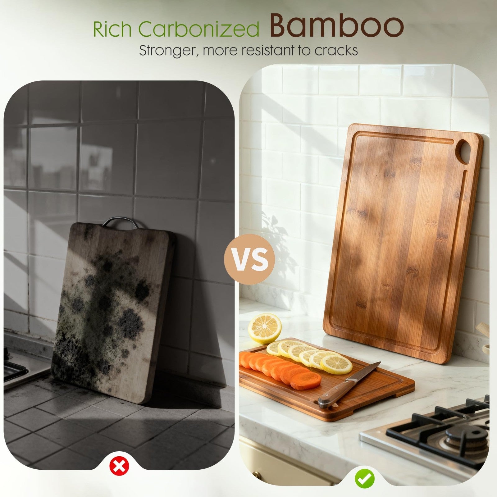 Reversible Bamboo Cutting Board Set with Juice Grooves & Easy Grip Handles   Kit8