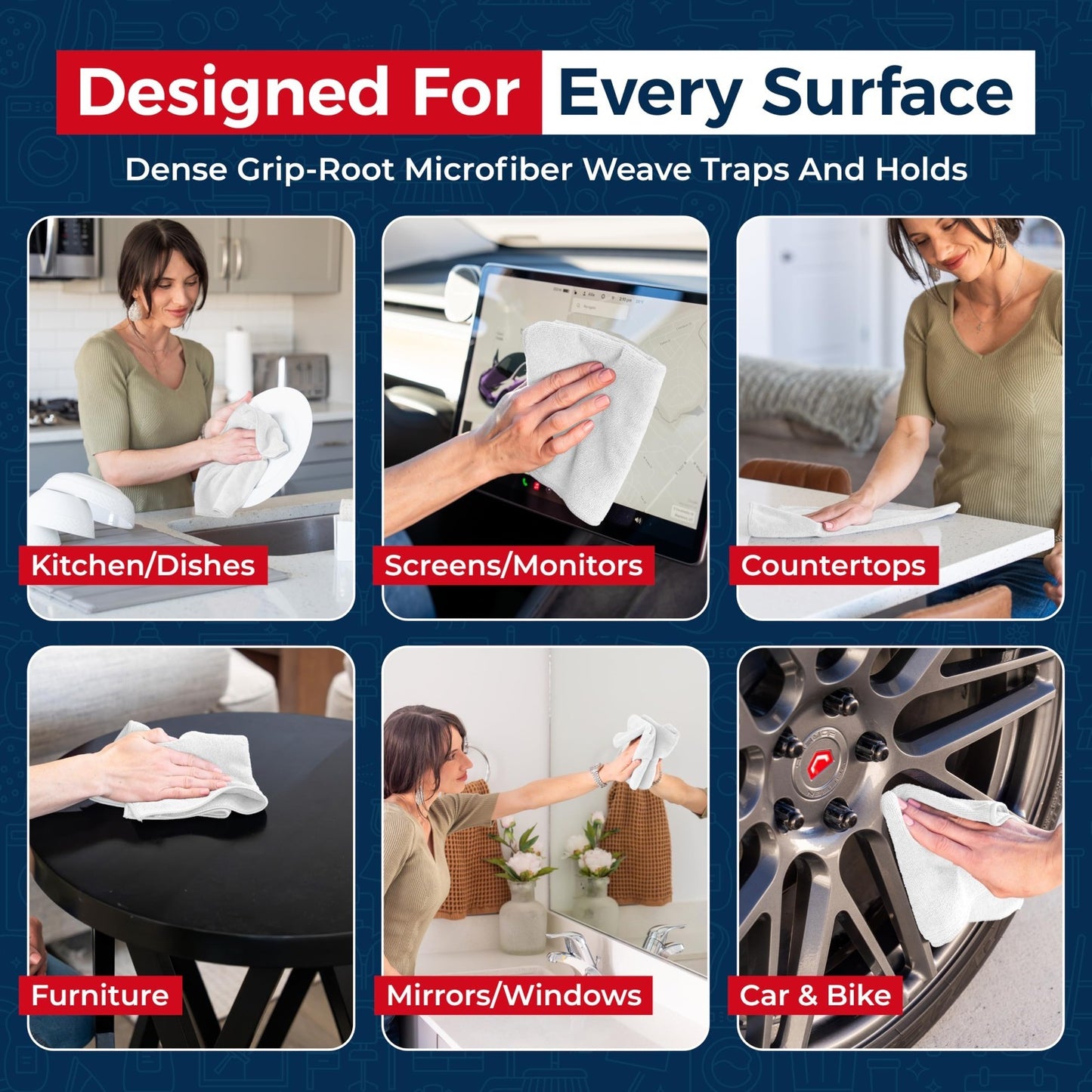 Ultra Absorbent Microfiber Cleaning Cloths   12 Pack, 12.5"x12.5", Streak Free S3