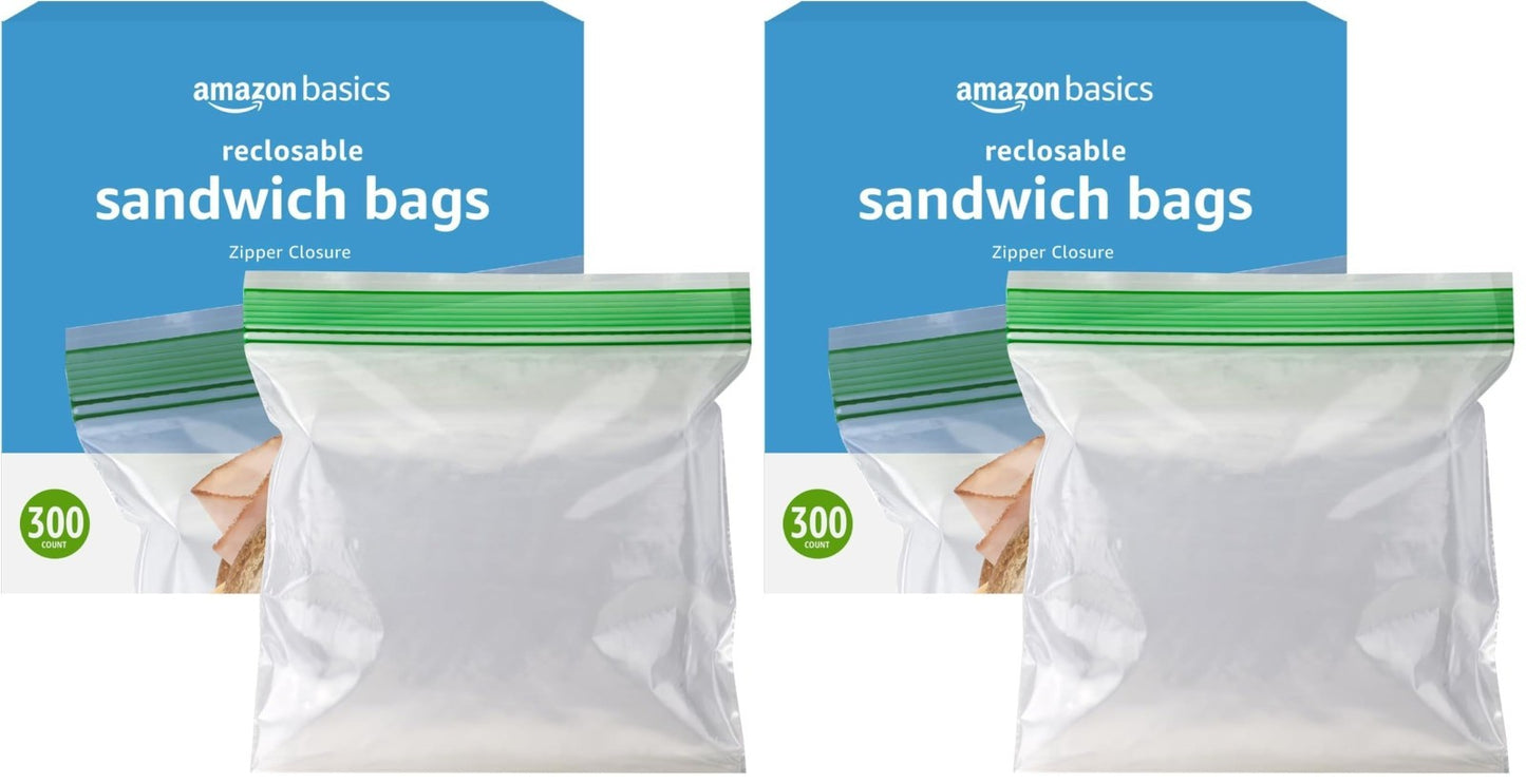 Resealable Double Zipper Sandwich Storage Bags, 300 Count, Food Storage, Pack of0