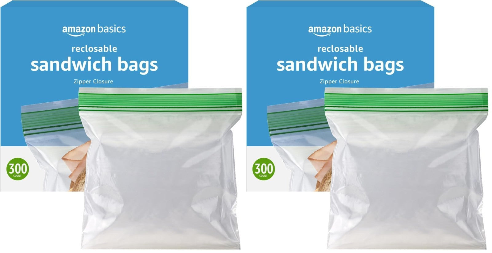 Resealable Double Zipper Sandwich Storage Bags, 300 Count, Food Storage, Pack of0