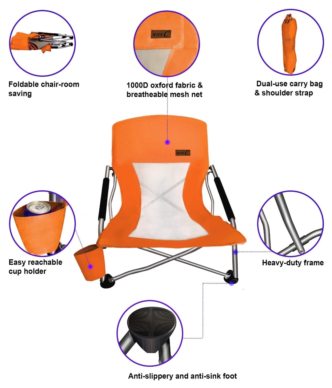 Compact Folding Beach Chair with Cup Holder - Heavy Duty Outdoor Camping (2 Pack3