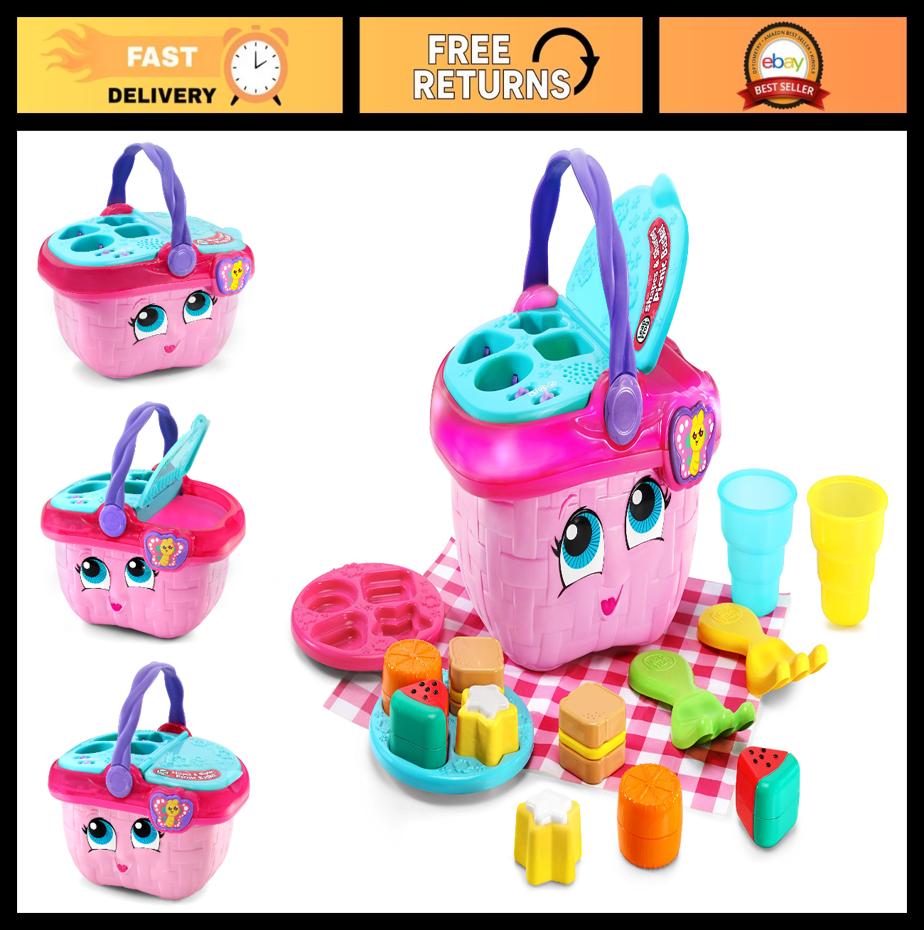 Shapes and Sharing Picnic Basket   Educational Toy for Kids, Pink, Fun Learning0