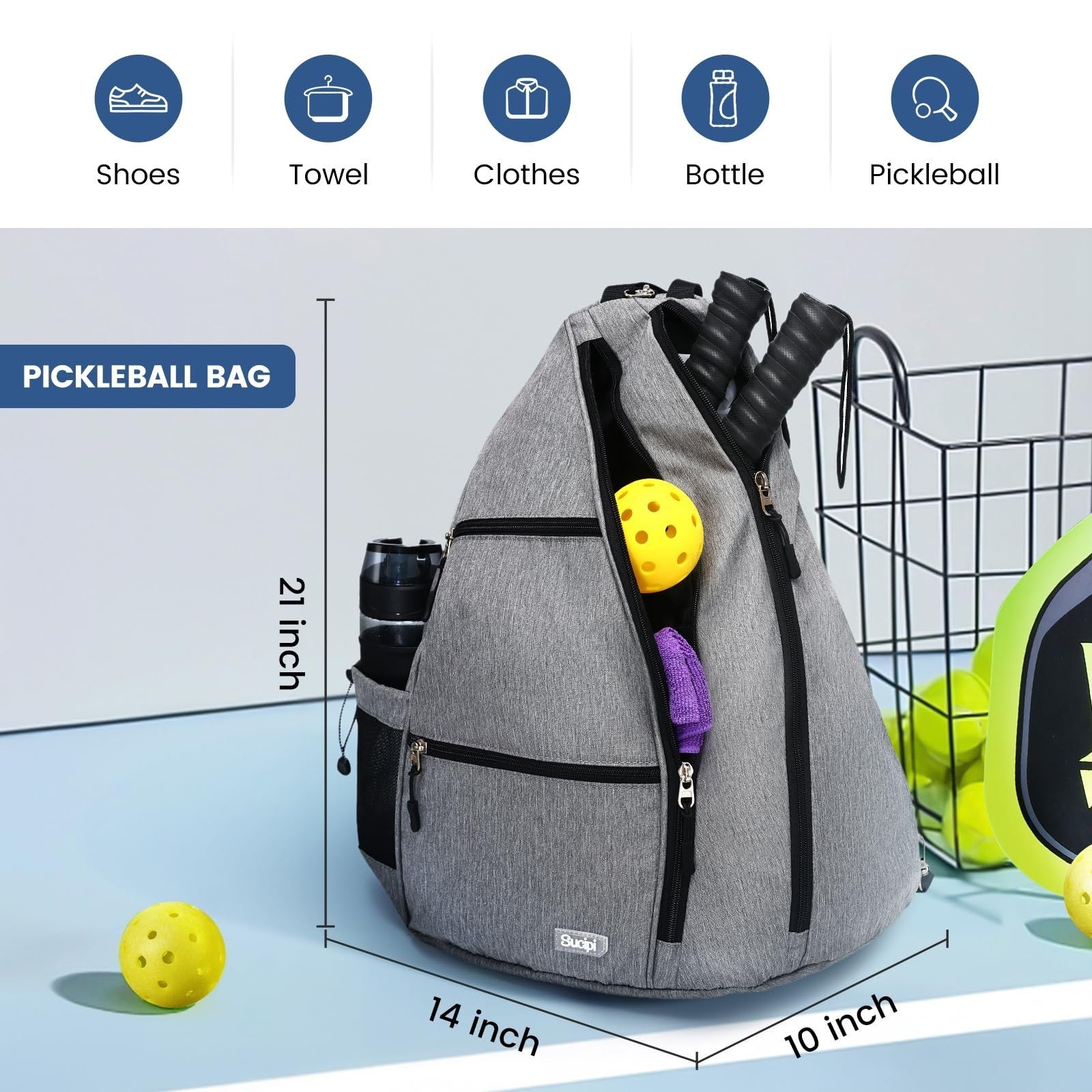 Convertible Pickleball Backpack with Fence Hook | Water-Resistant Sling Bag for3