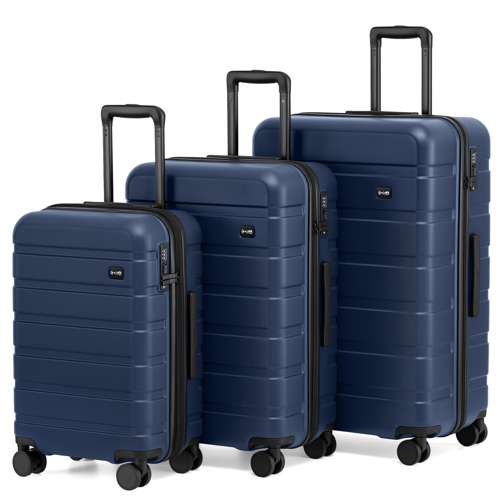 Lightweight 3-Piece Hardshell Luggage Set, Navy Blue, Expandable, TSA Lock, 360°1