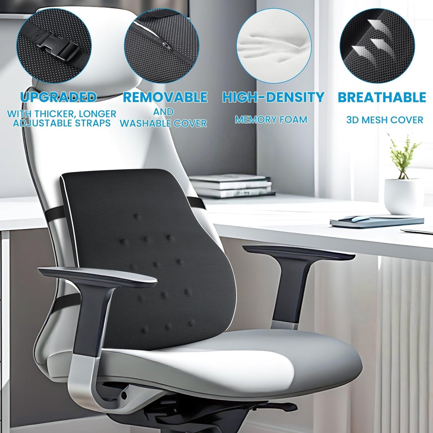 Ergonomic Lumbar Support Pillow for Office Chair & Car, Back Pain Relief, Adjust8