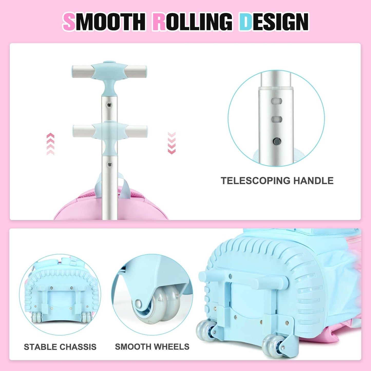 Rolling Backpack for Girls   Wheeled School Bag with Lunch Bag & Pencil Pouch, P4