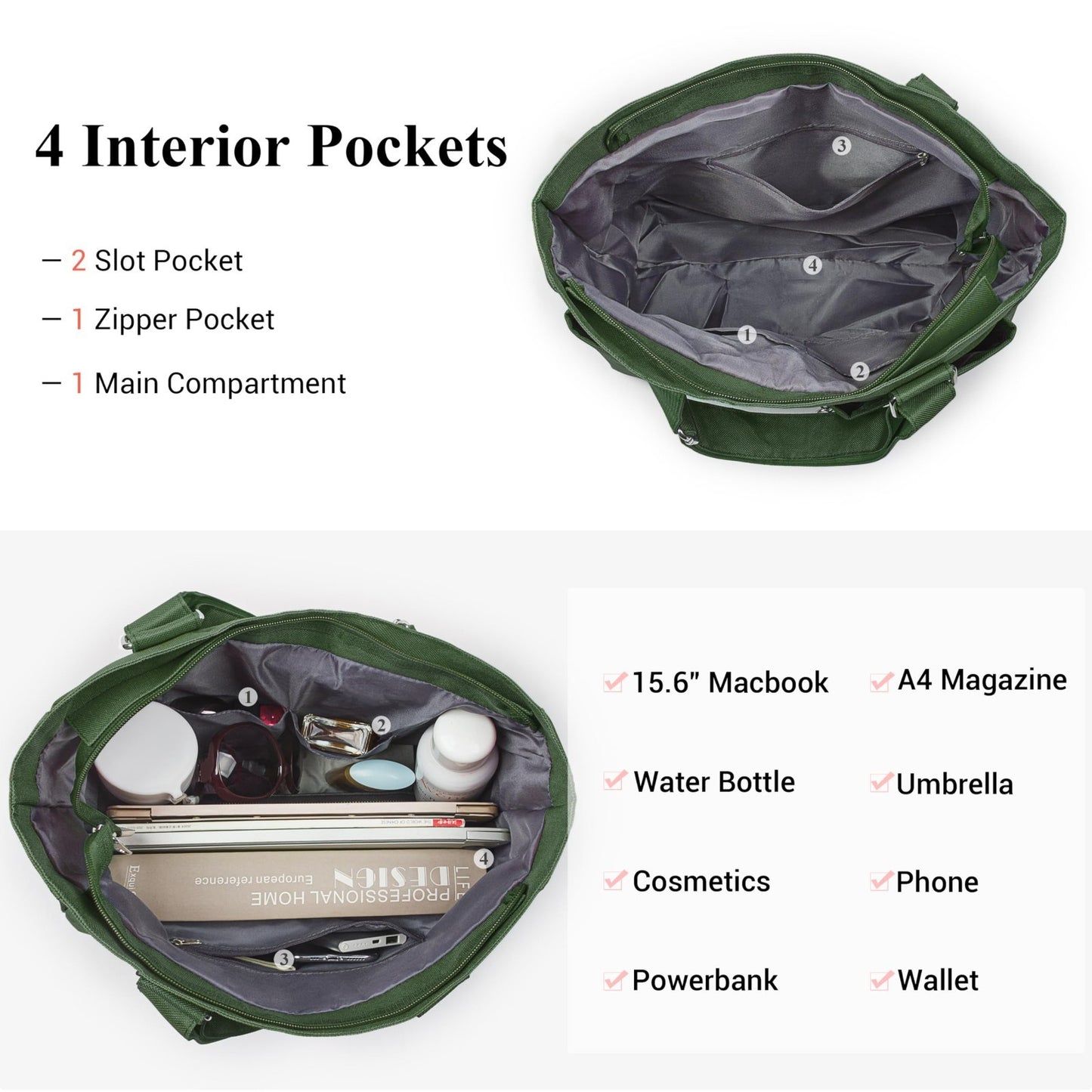 Waterproof Canvas Tote Bag - Multi Pocket Shoulder Bag for Work, School, Travel5