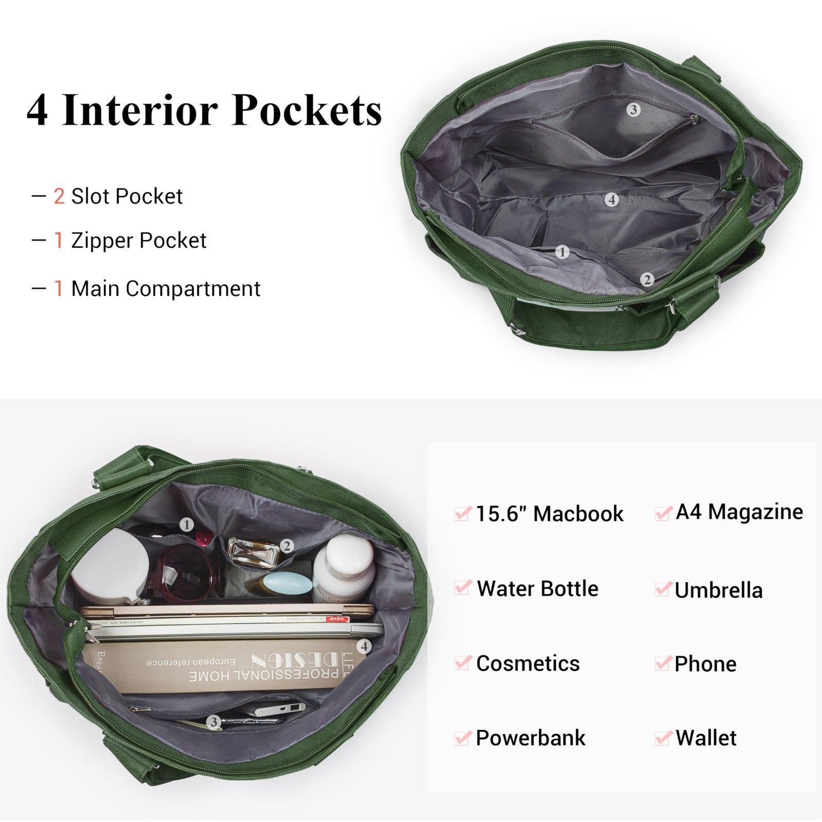 Waterproof Canvas Tote Bag - Multi Pocket Shoulder Bag for Work, School, Travel5