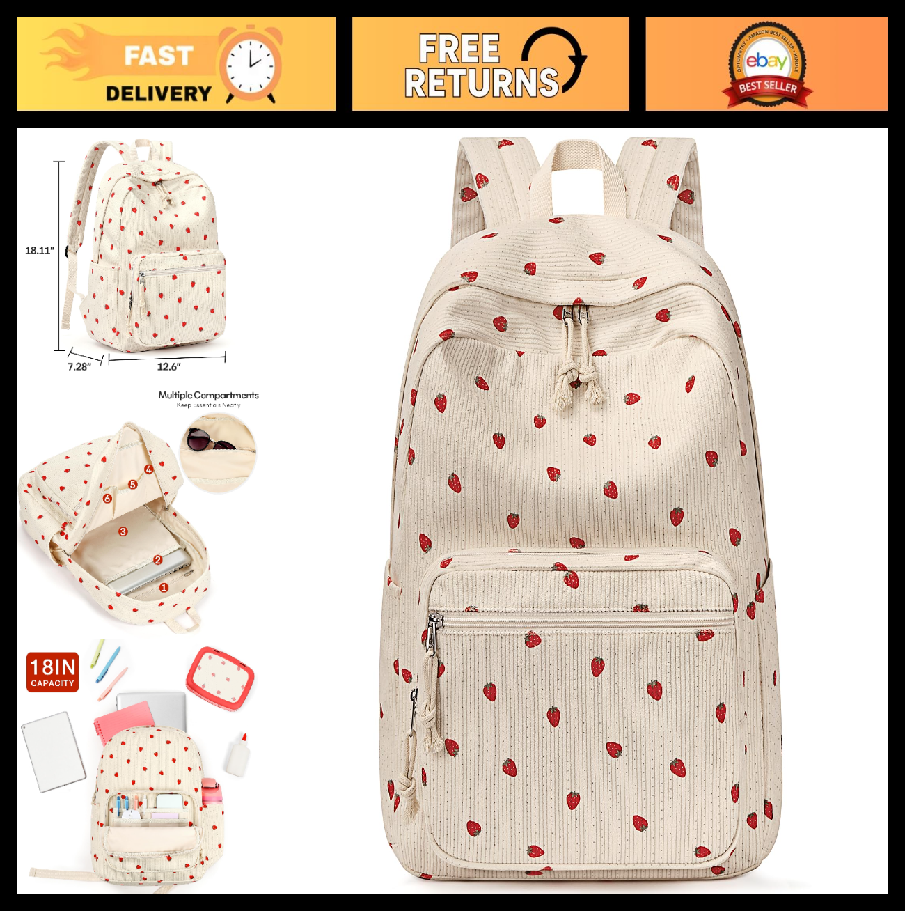 Cute Preppy Corduroy Girls School Backpack, Stylish Kids Bookbag for Daily Use0