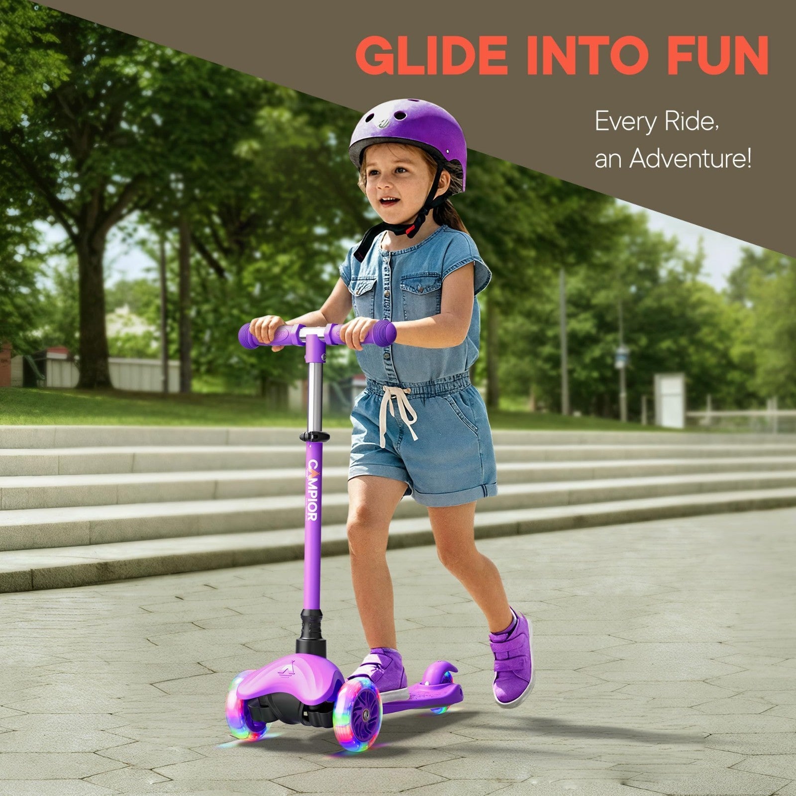Mini 3-Wheel Scooter for Kids - LED Light-Up Wheels, Adjustable Handlebar, Anti-3