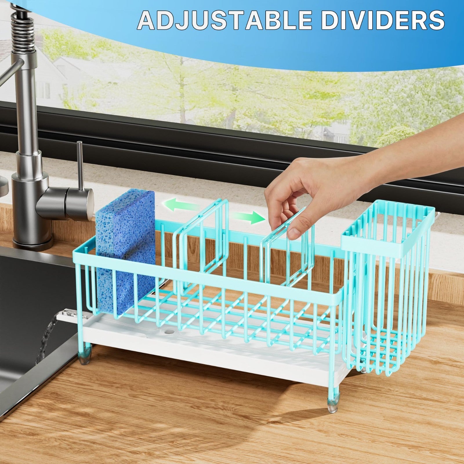 Kitchen Sink Caddy Organizer   Rustproof 304 Stainless Steel Sponge Holder, Turq4