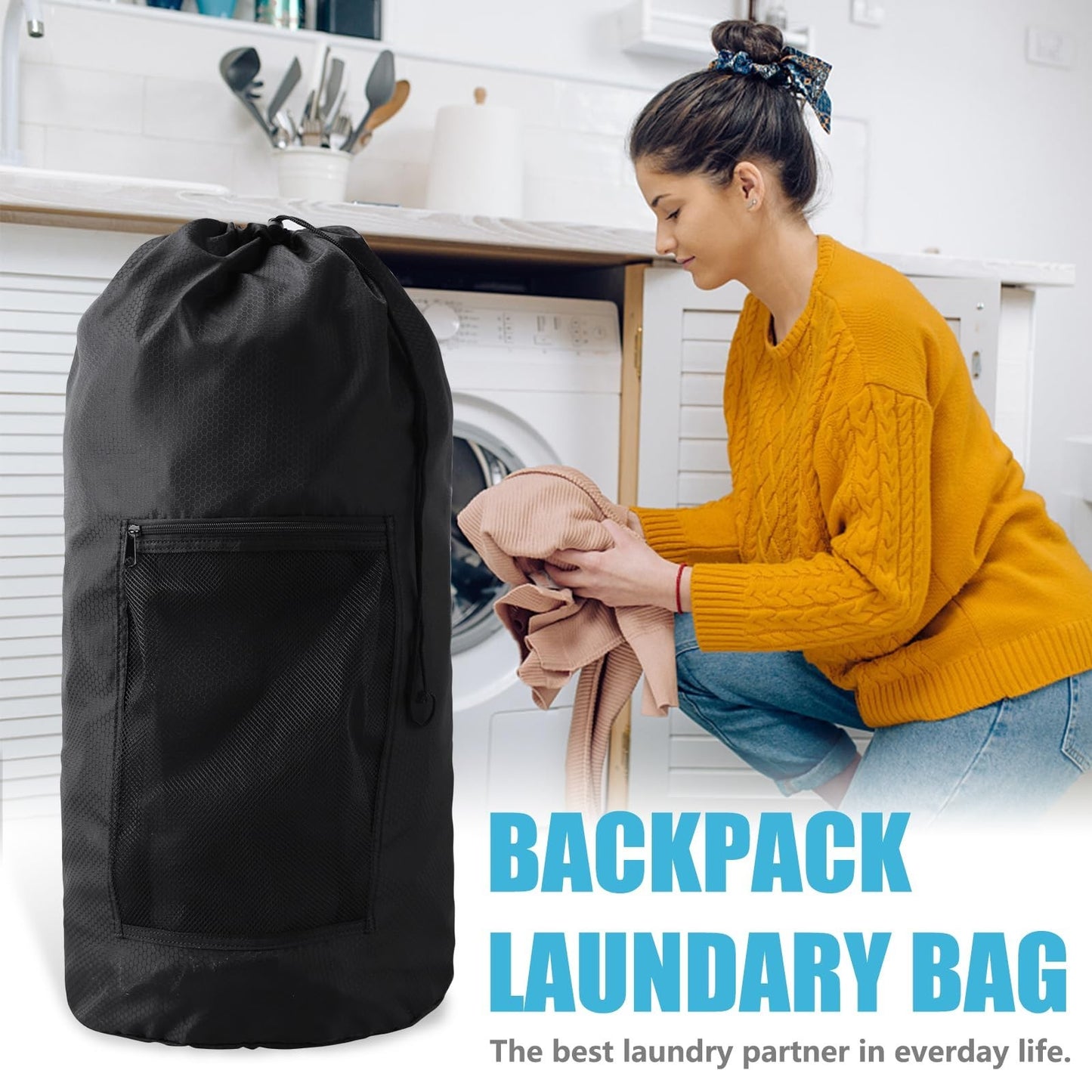 Optimized eBay Title: "2PCS Extra Large Travel Laundry Bag Backpack with Mesh3