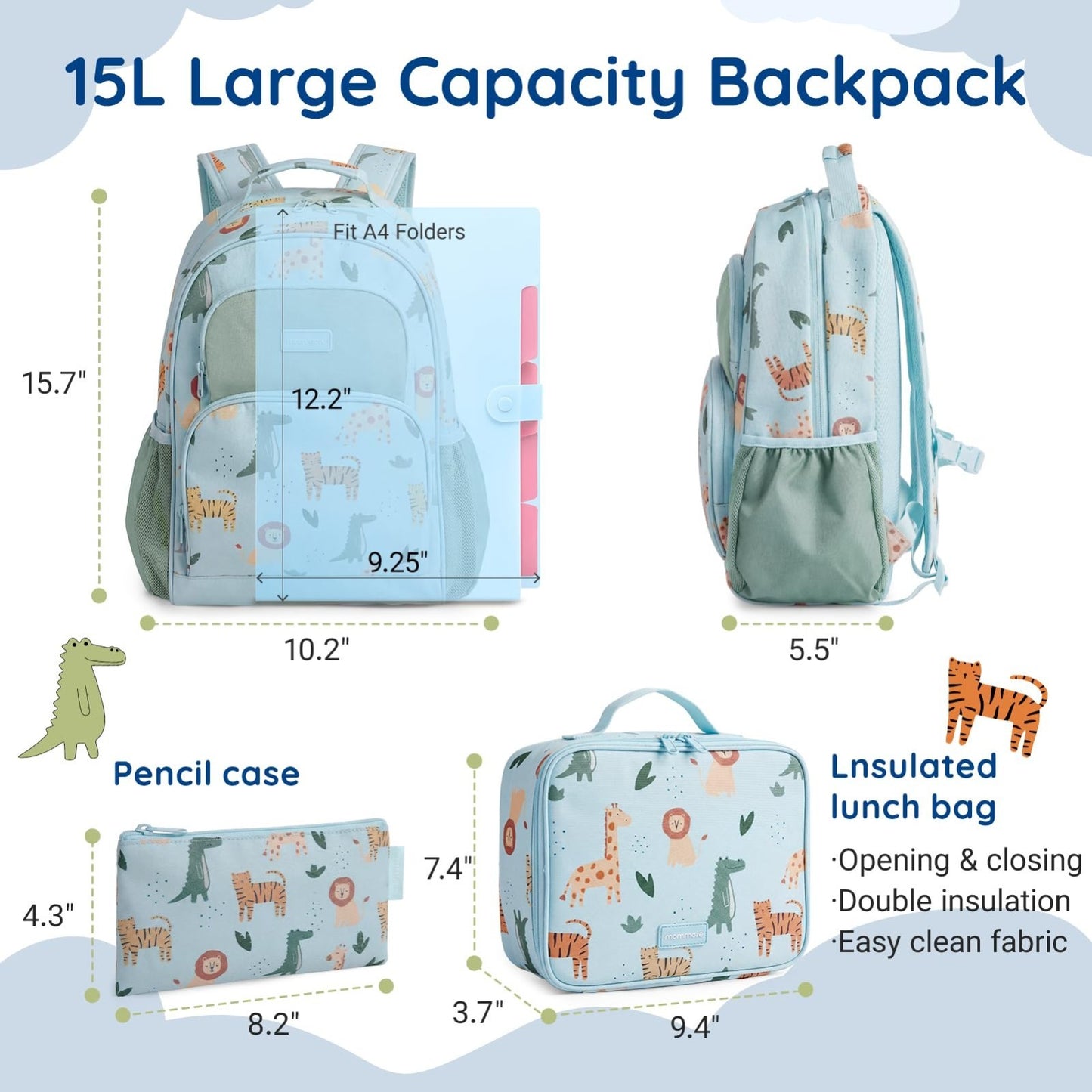 Kids Backpack Set for Kindergarten & Preschool - 3 PCS with Lunch Box & Pencil C4