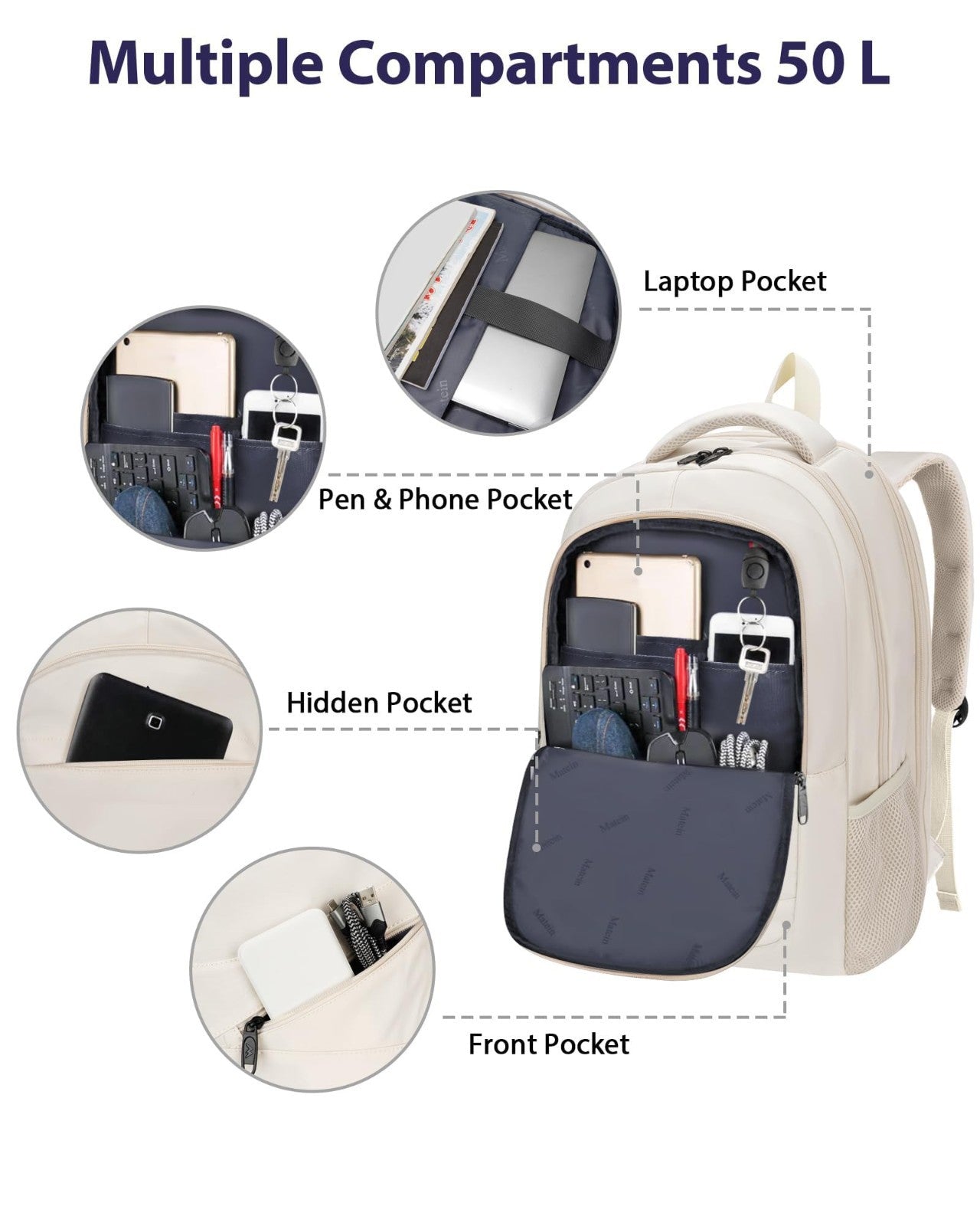 Extra Large College Backpack for Women, 18 Inch Laptop Bag, Stylish Cream Color4
