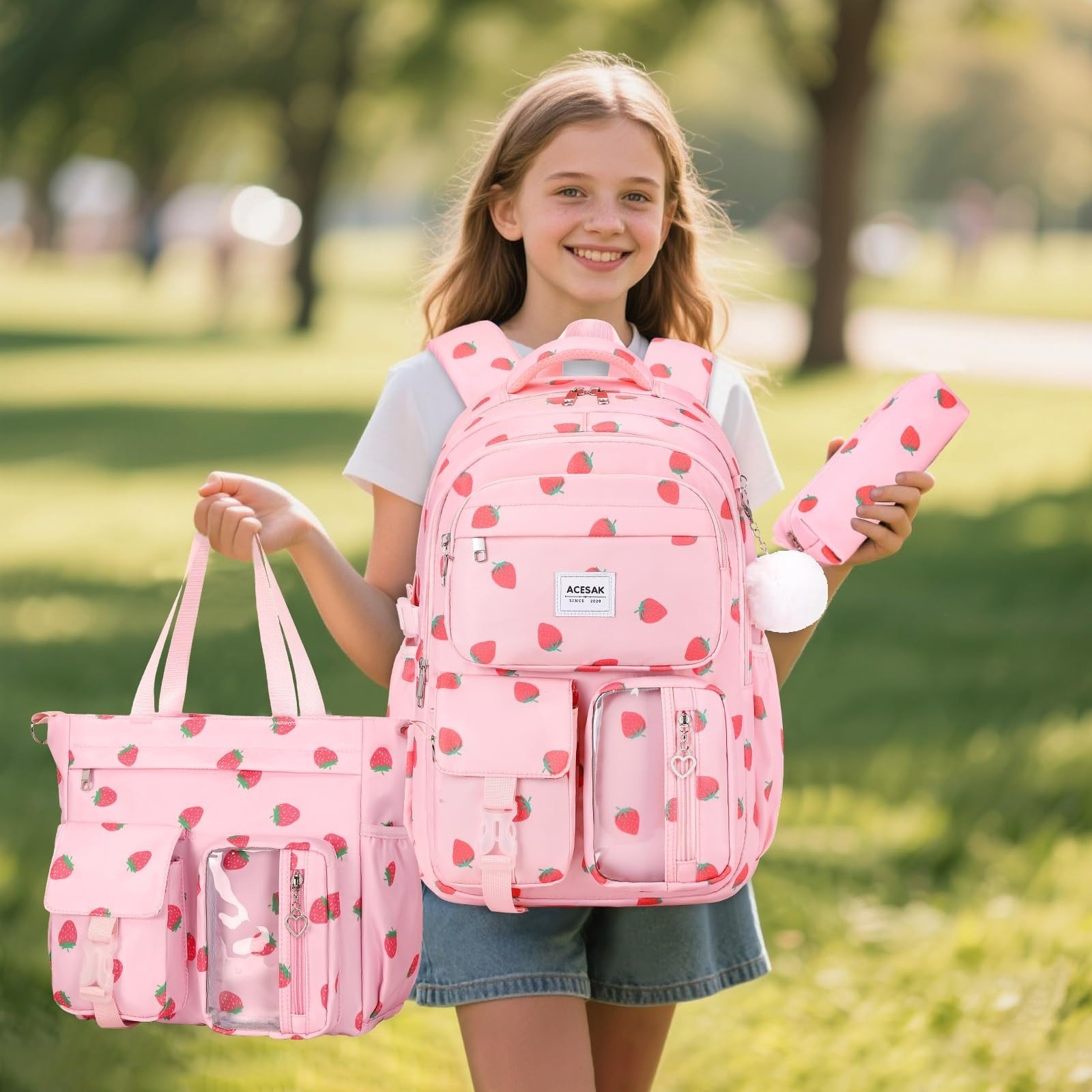 Stylish Girls Backpack Set with Tote, Crossbody Bag, Lunch Bag & Pencil Pouch  2