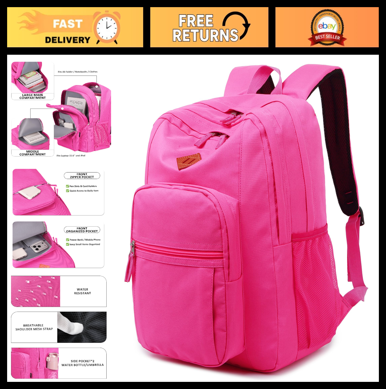 Solid Color Water Resistant Backpack for Girls & Women   School, College Bag (Ho0