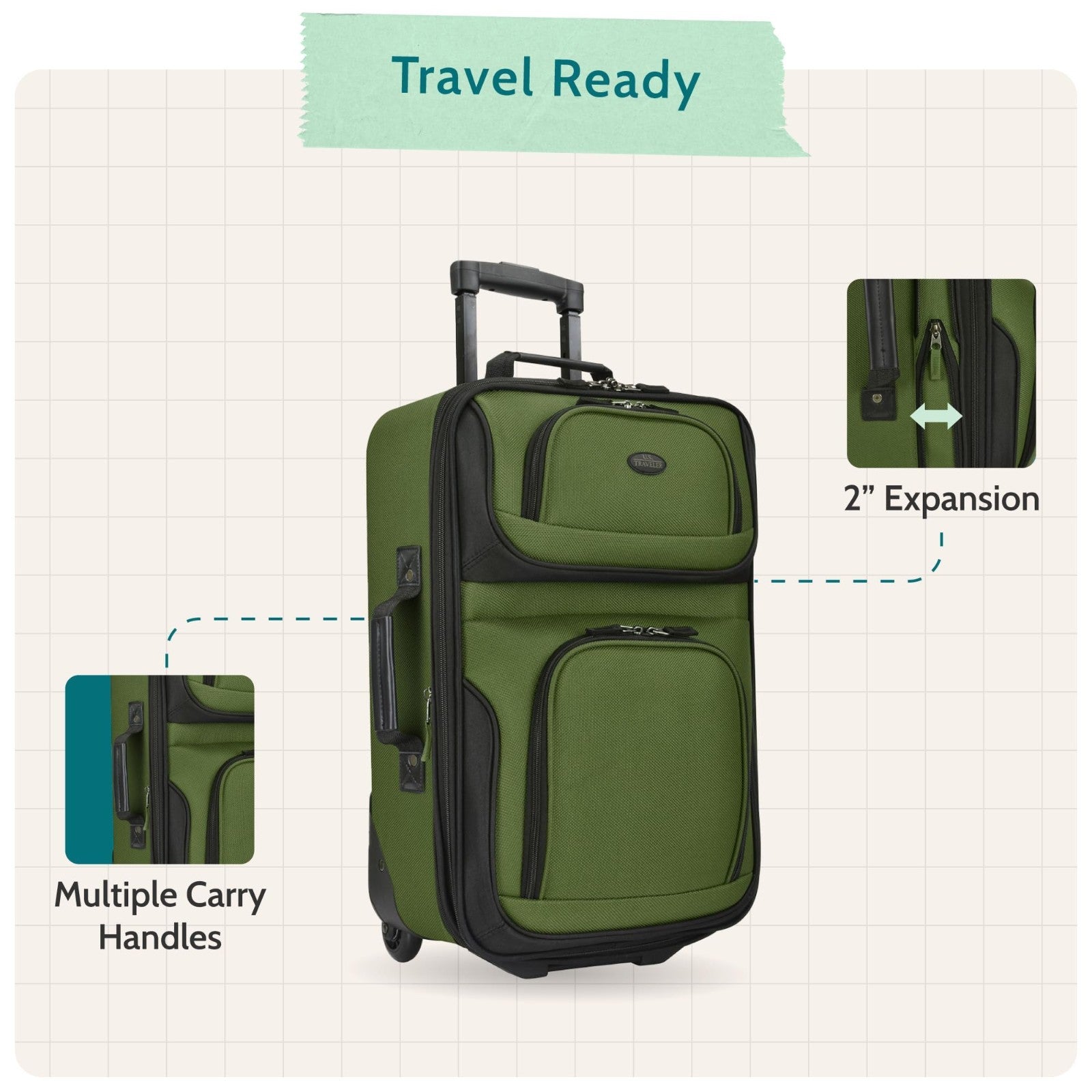 Lightweight Softside Rolling Carry-on Suitcase, 2-Wheel Travel Luggage, Orange3