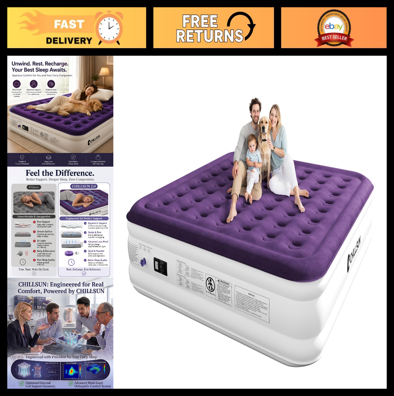 18" Raised King Air Mattress with Built in Pump   Quick Setup, Comfort & Support0