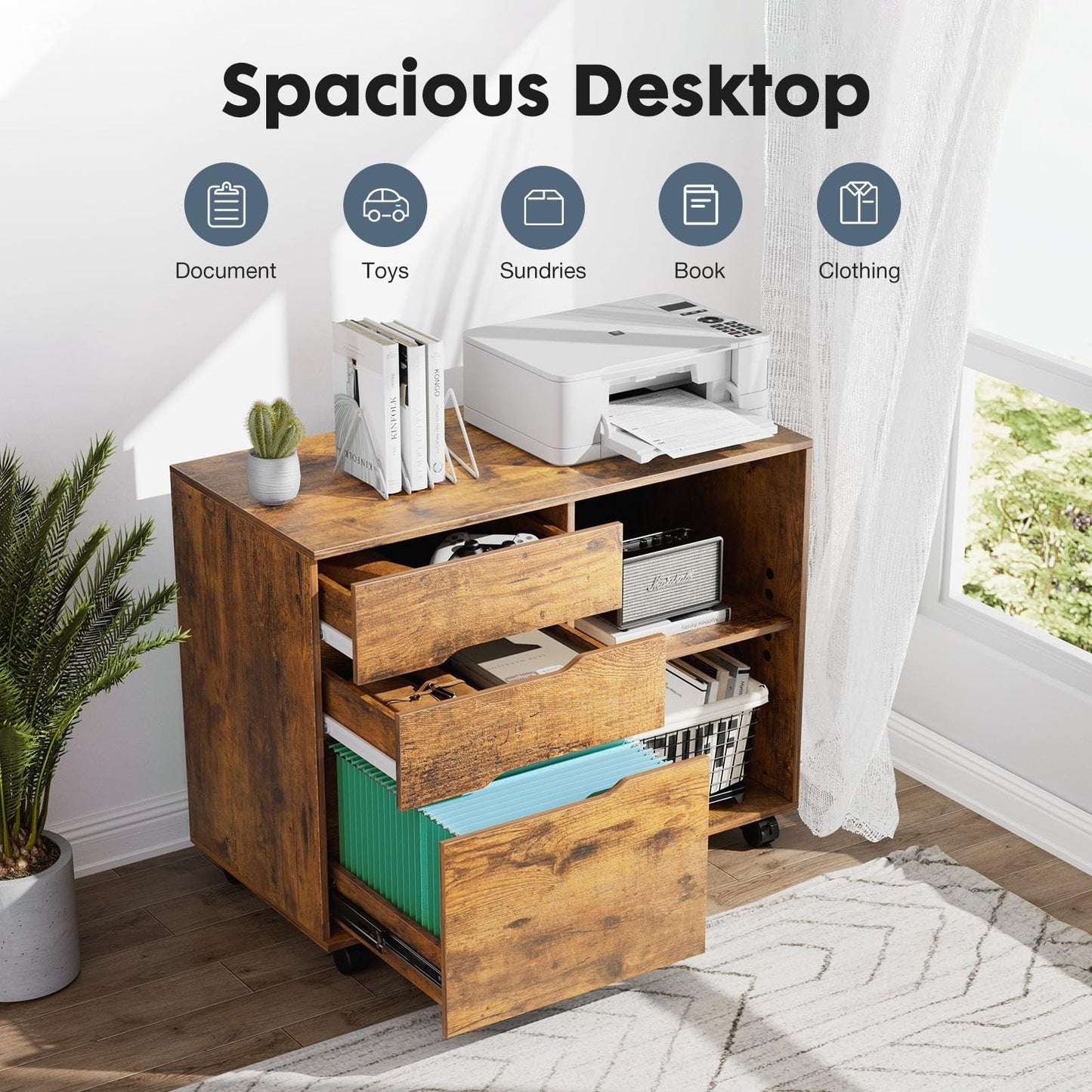 3 Drawer File Cabinet   Rolling Lateral Storage with Adjustable Shelves for Home2