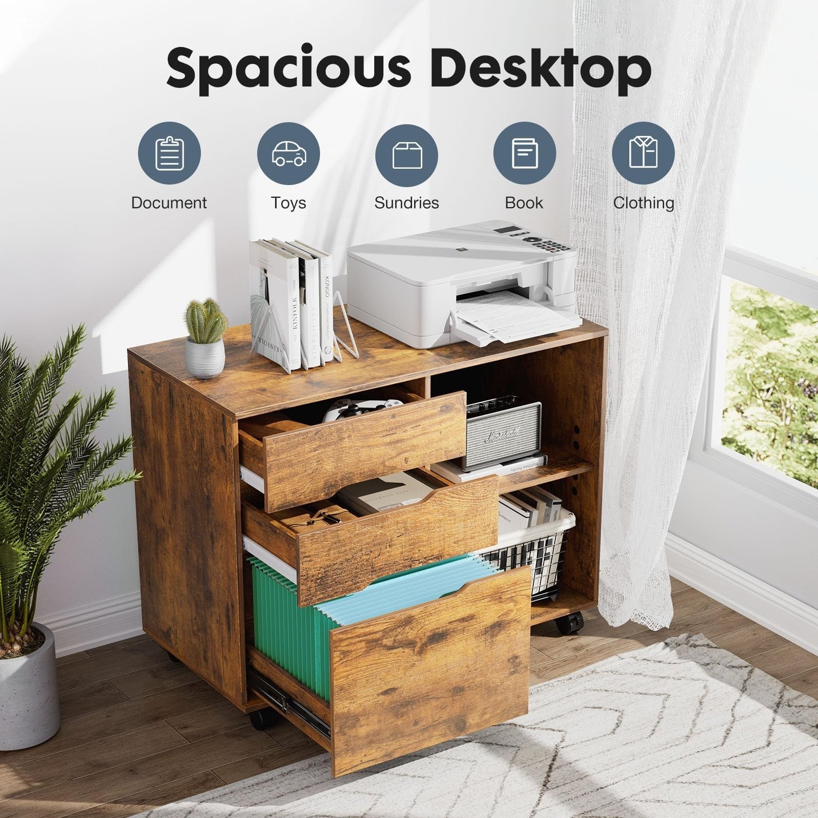3 Drawer File Cabinet   Rolling Lateral Storage with Adjustable Shelves for Home2