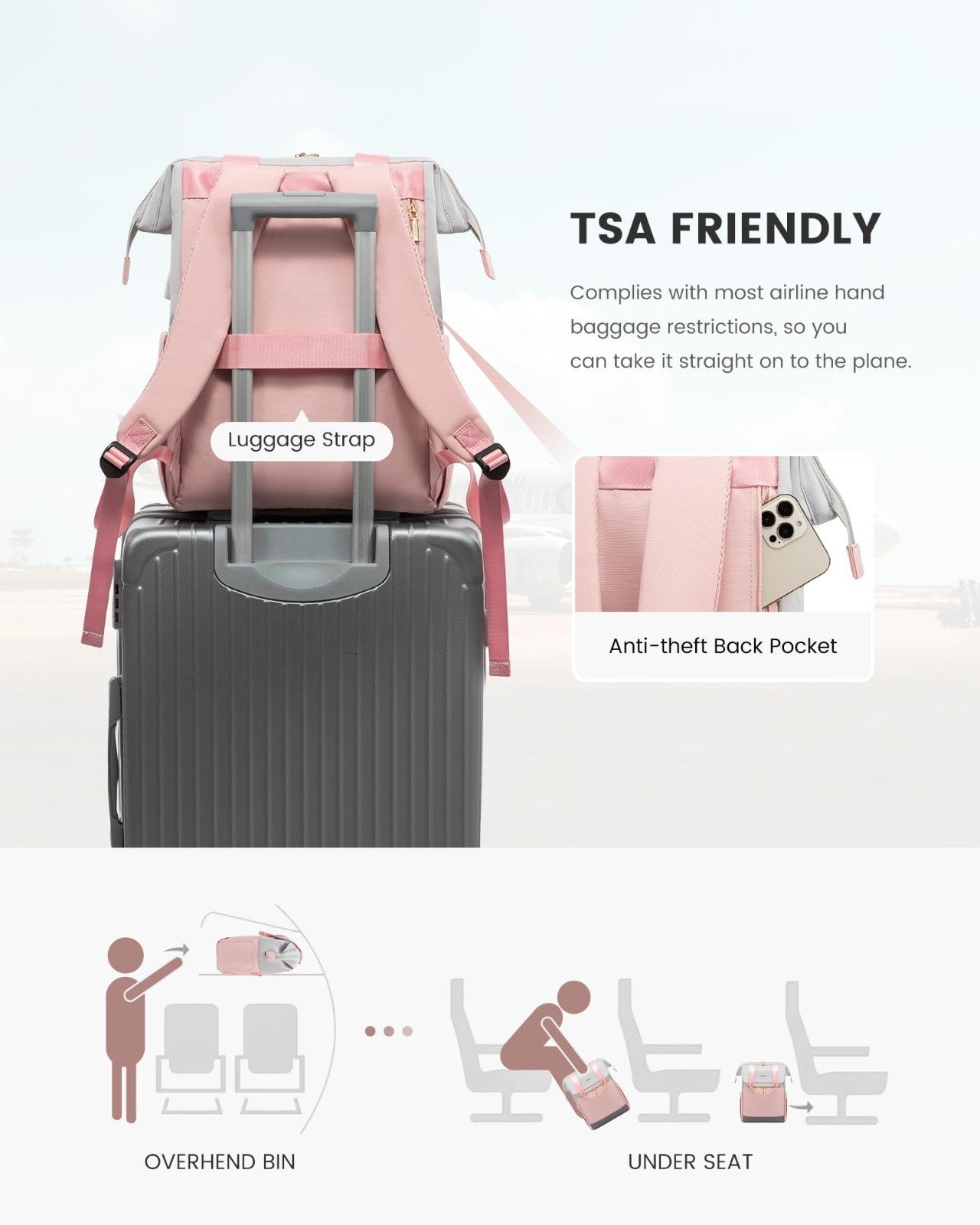 Stylish 15.6" Laptop Backpack for Women, Waterproof Travel Bag with USB Port, Or3