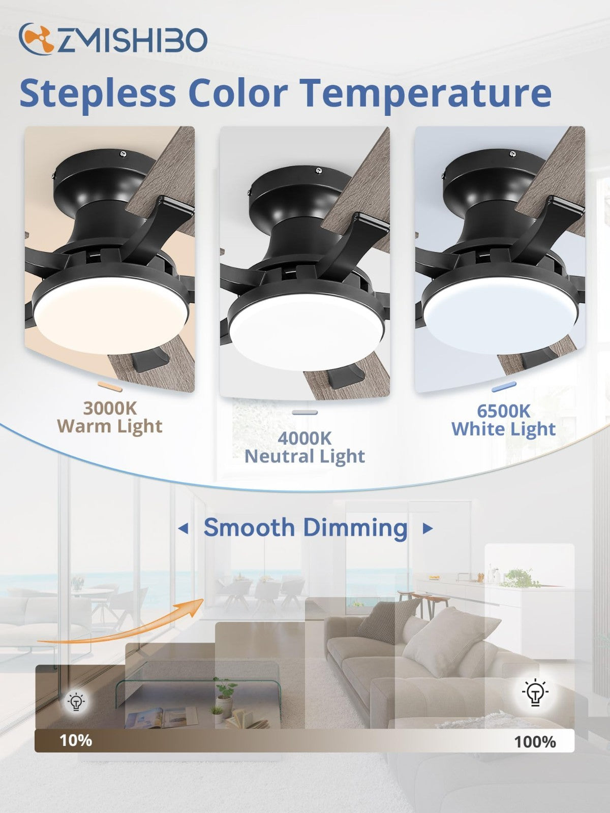 52" Ceiling Fan with Lights, Remote & App Control, Dimmable LED, Quiet Motor, Fl3
