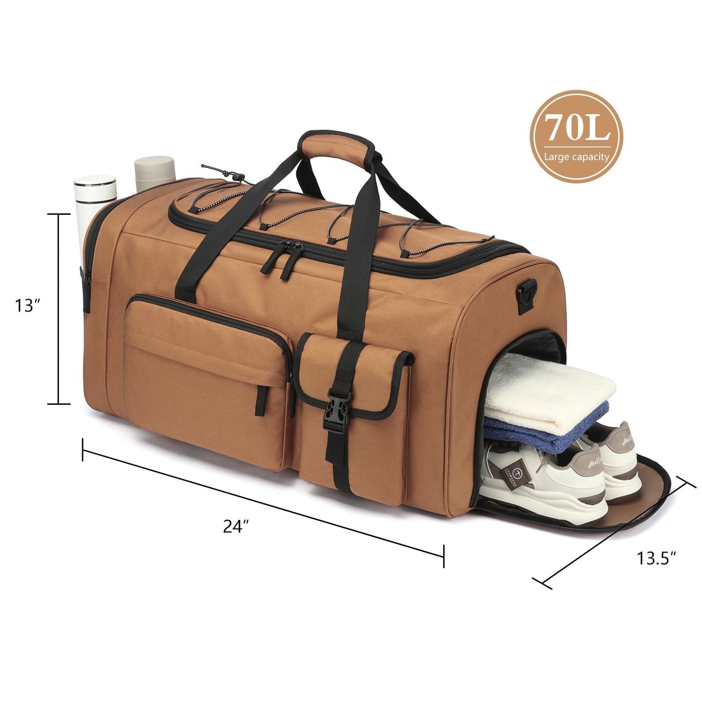 Large 70L Duffle Bag Backpack for Travel, Heavy Duty Gym Bag with Shoe Compartme5