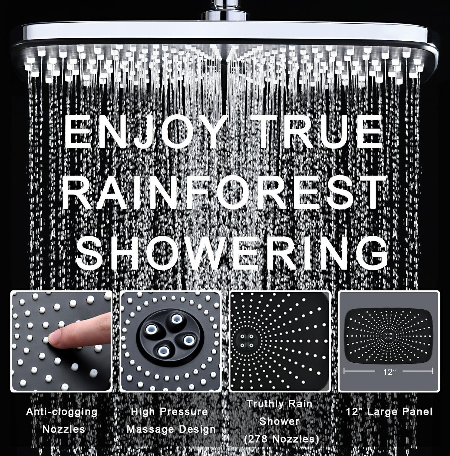 12" High Pressure Rain Shower Head & Handheld Combo, 9 Spray Settings, Chrome3