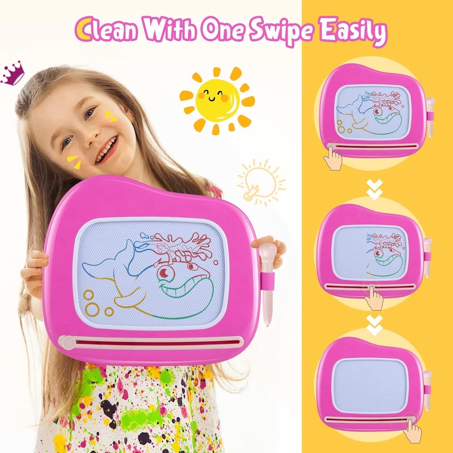 Magnetic Drawing Board for Toddlers - Erasable Doodle Toy for Home & Travel, Age2