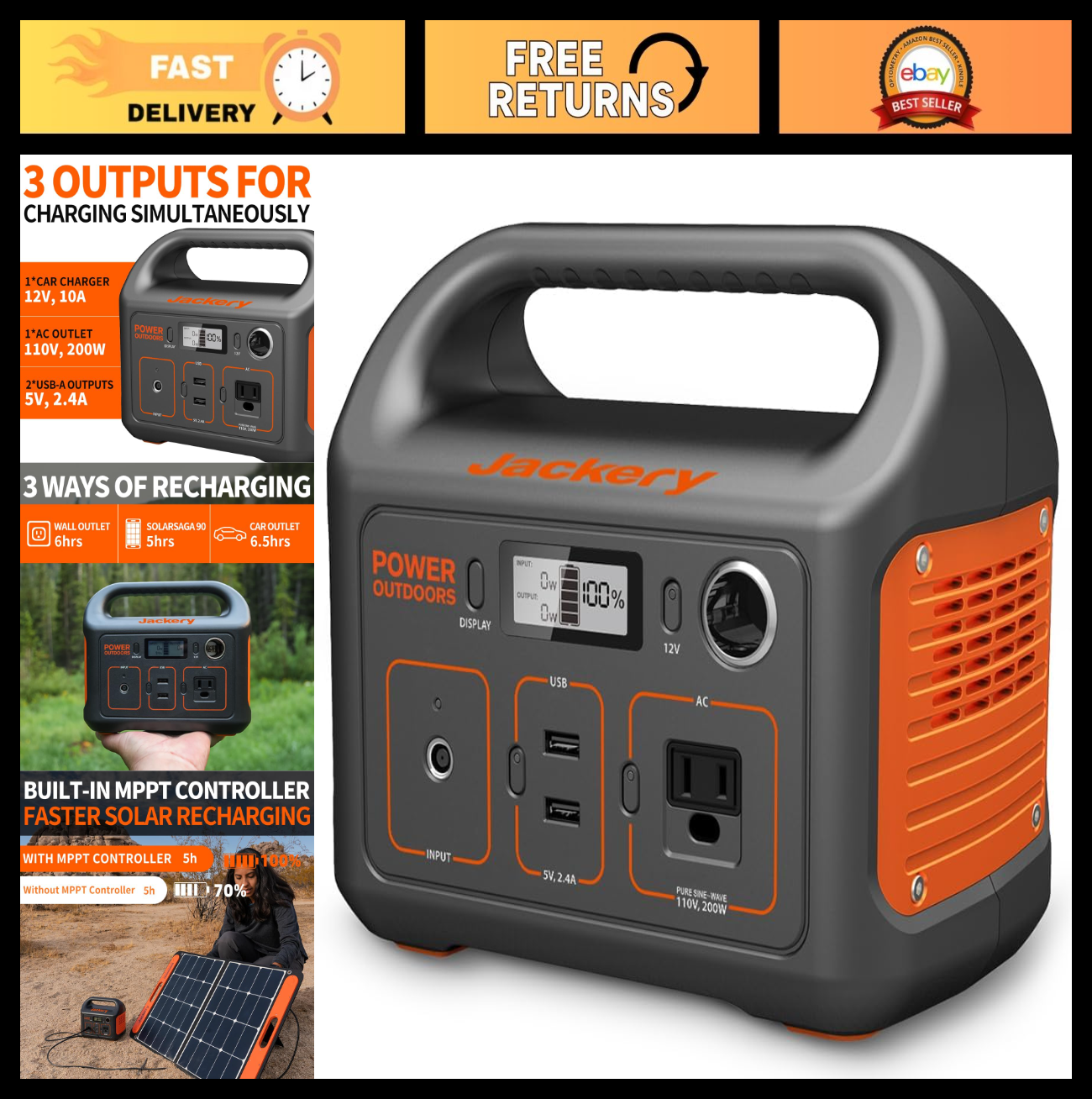 Portable Power Station 290Wh Backup Lithium Battery, 110V AC Outlet, Solar Gener0