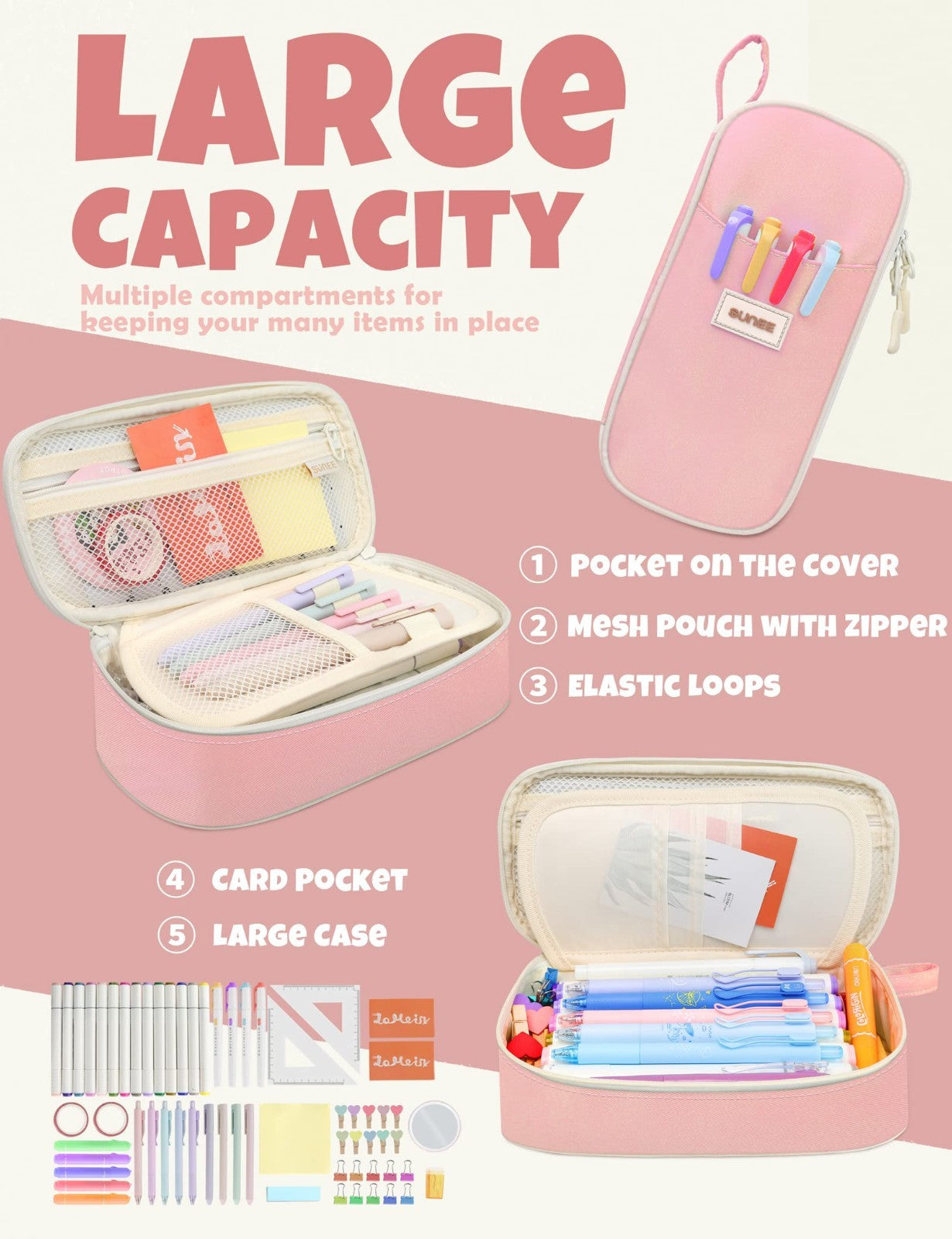 Cute Aesthetic Pencil Case   Large Zippered Pen Pouch, Kawaii Stationery Organiz3