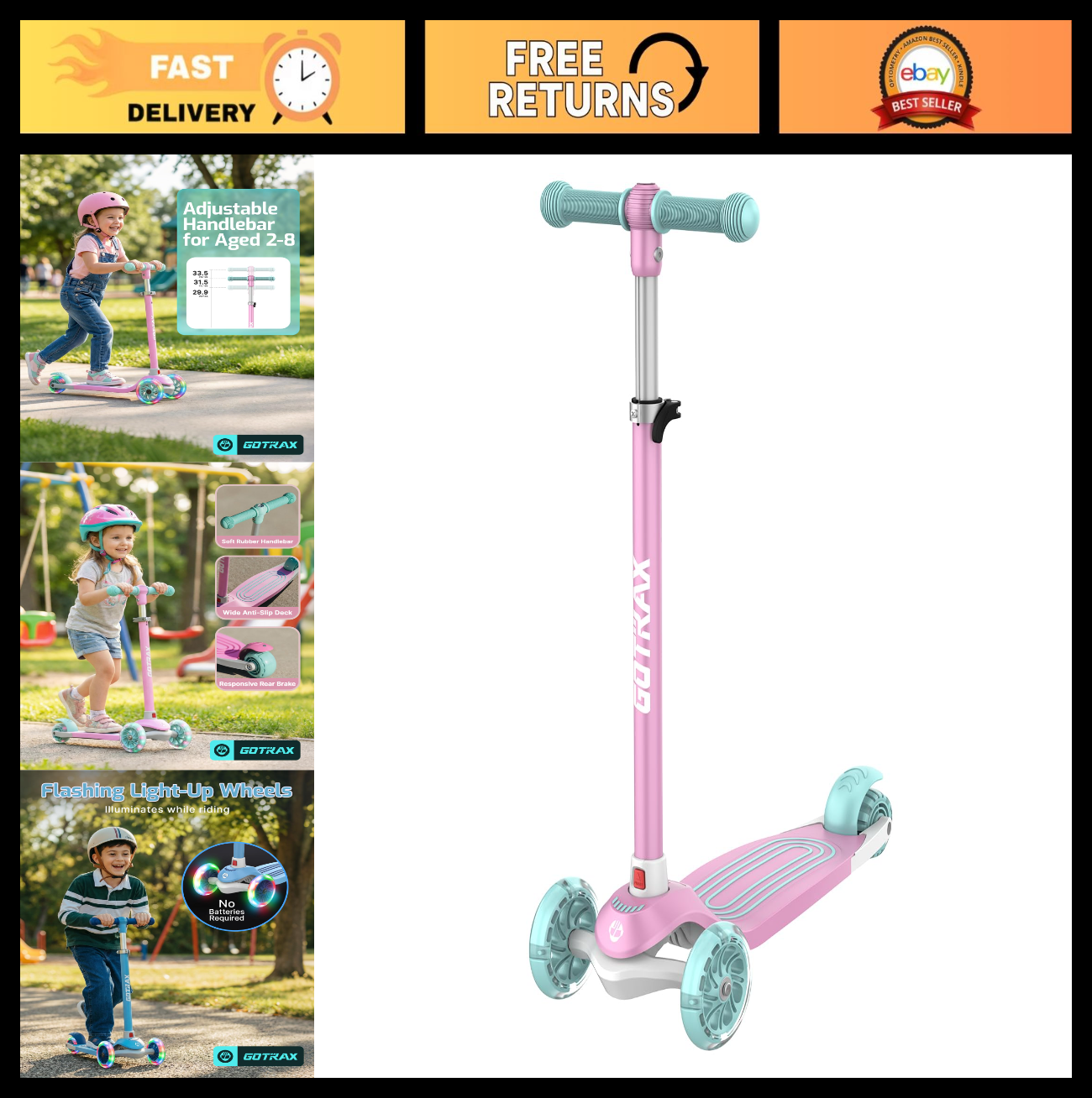 Kids Kick Scooter 3 Wheels for Boys & Girls Ages 2-8, Fun Outdoor Gift0