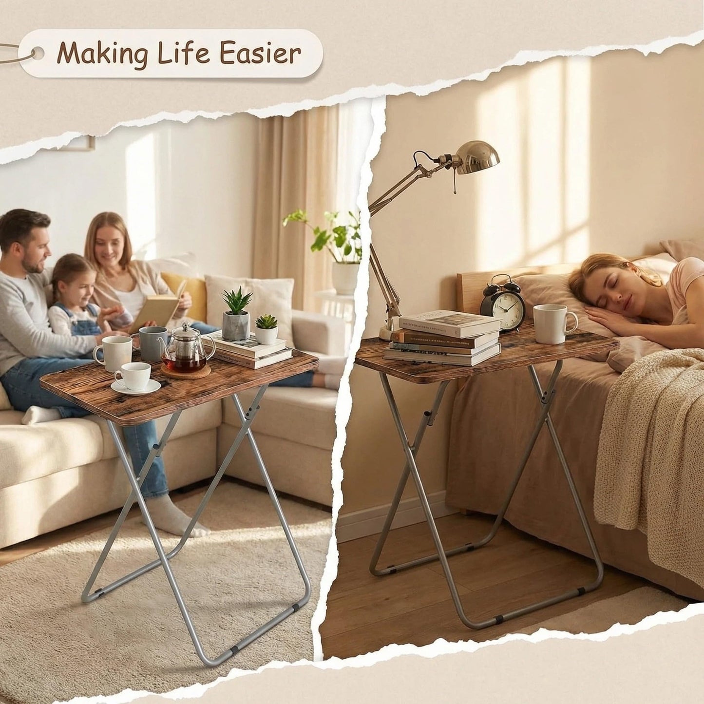 Folding TV Tray Table - Sturdy Snack Table for Couch, Sofa, Bed - No Assembly, C3