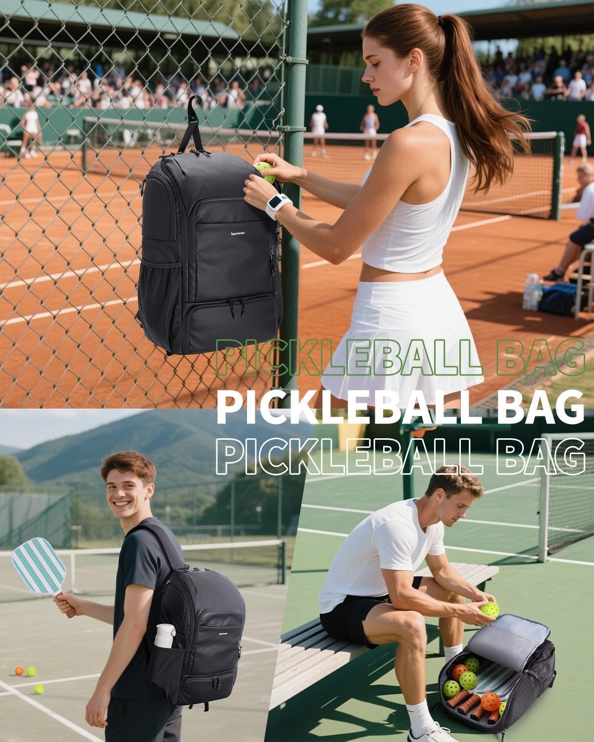 Waterproof Pickleball Bag with Shoe Compartment & Fence Hook | 30L, 2 Pockets, A15