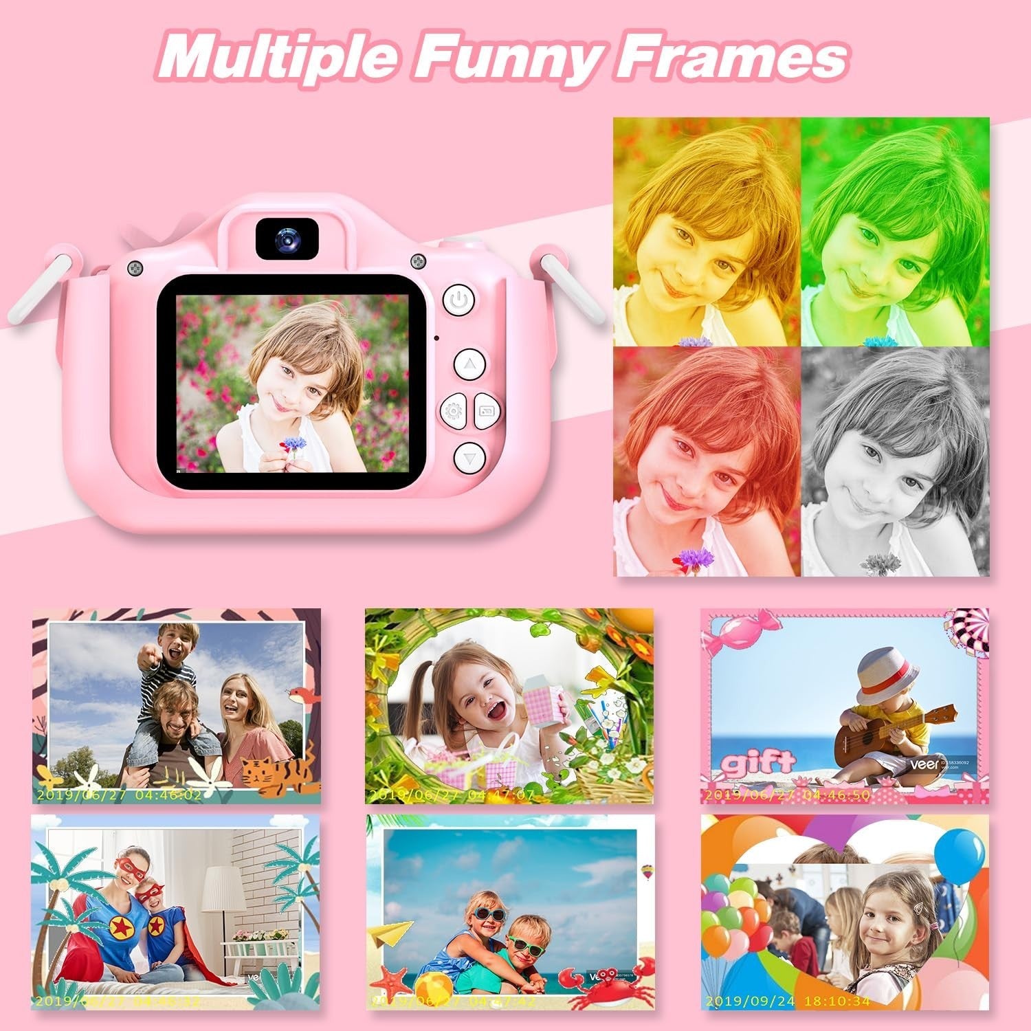 Kids Digital Camera for 3 8 Year Olds, Cartoon Soft Cover, Video Camcorder Gift5