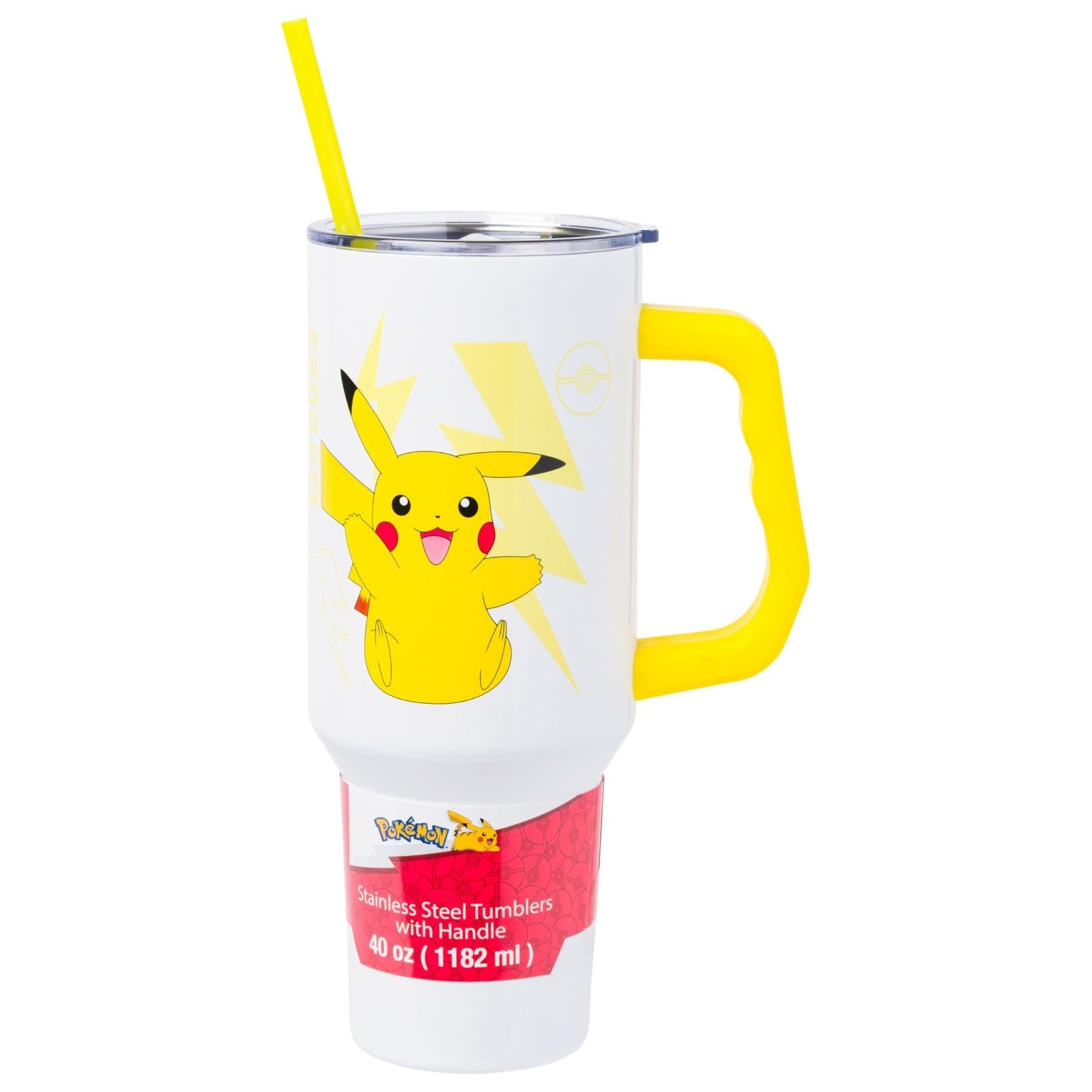 40oz Double Walled Stainless Steel Tumbler with Handle   Pikachu Design, Fits Cu1