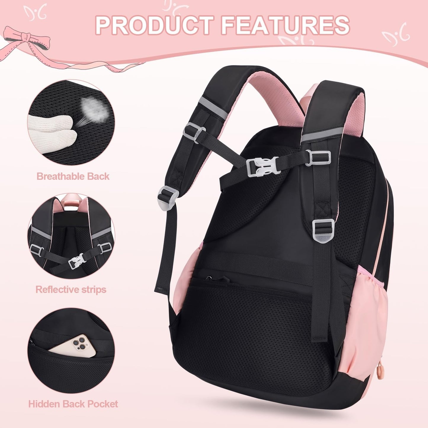 Cute Girls Backpack Set with Lunch Bag & Pencil Case   Stylish School Bag for Ki4